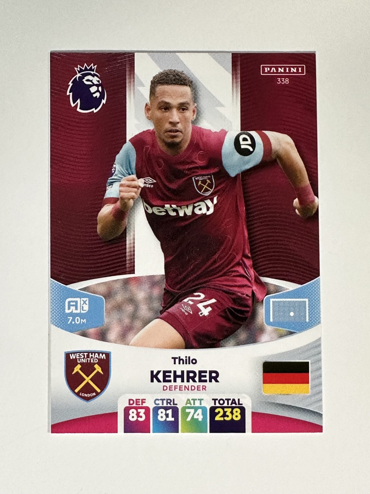 338 Thilo Kehrer West Ham Base Panini Premier League Adrenalyn XL 2024 Card