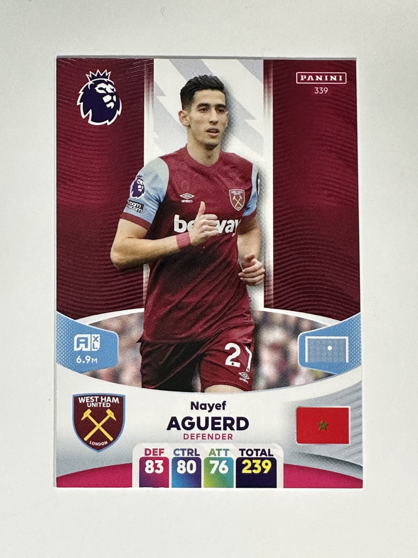 339 Nayef Aguerd West Ham Base Panini Premier League Adrenalyn XL 2024 Card