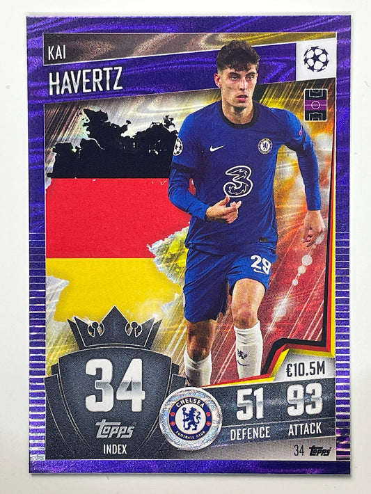 34. Kai Havertz (Chelsea) Football Card &#8211; Purple Parallel Match Attax 101 2021 Card