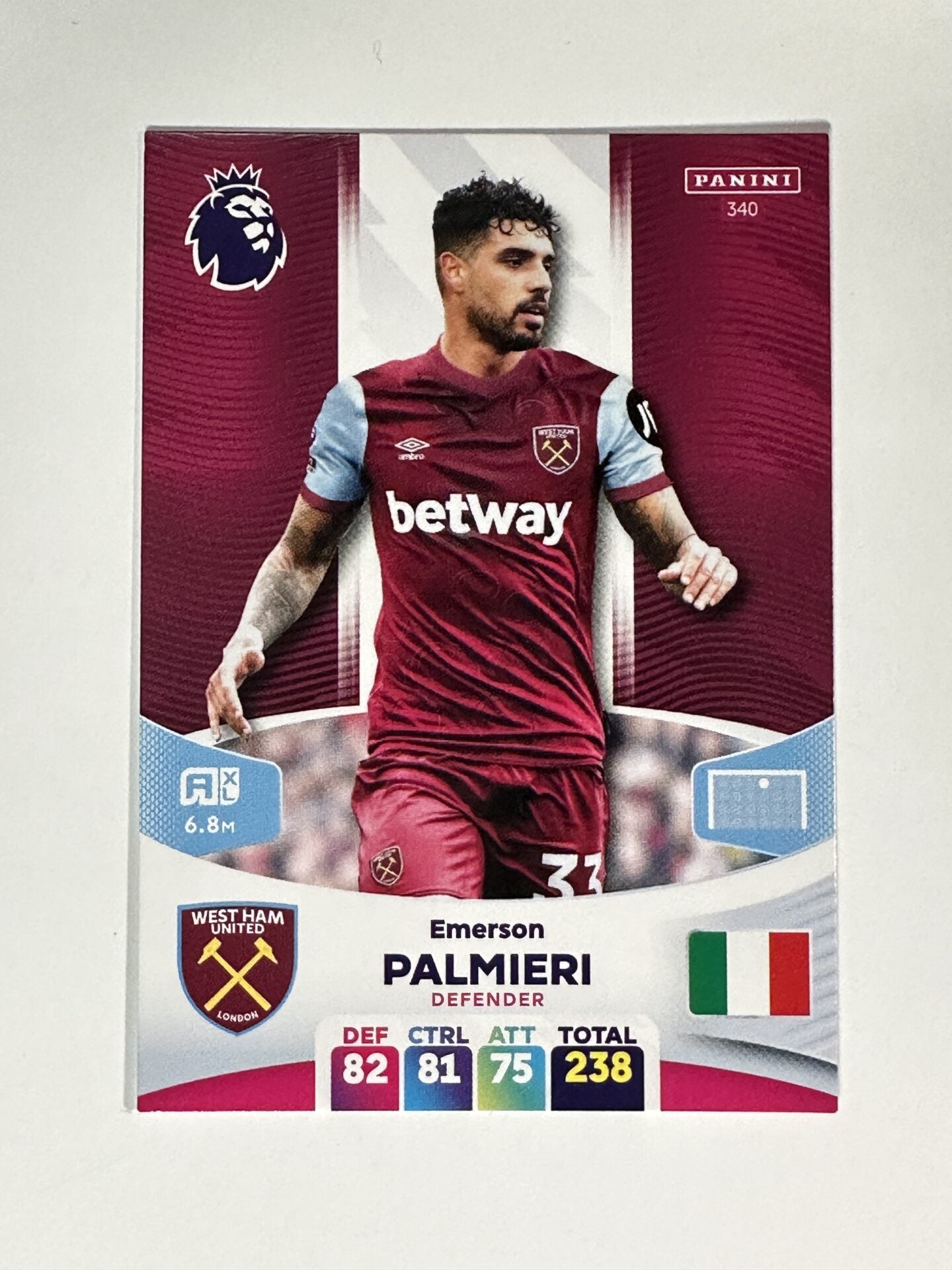 340 Emerson Palmieri West Ham Base Panini Premier League Adrenalyn XL 2024 Card