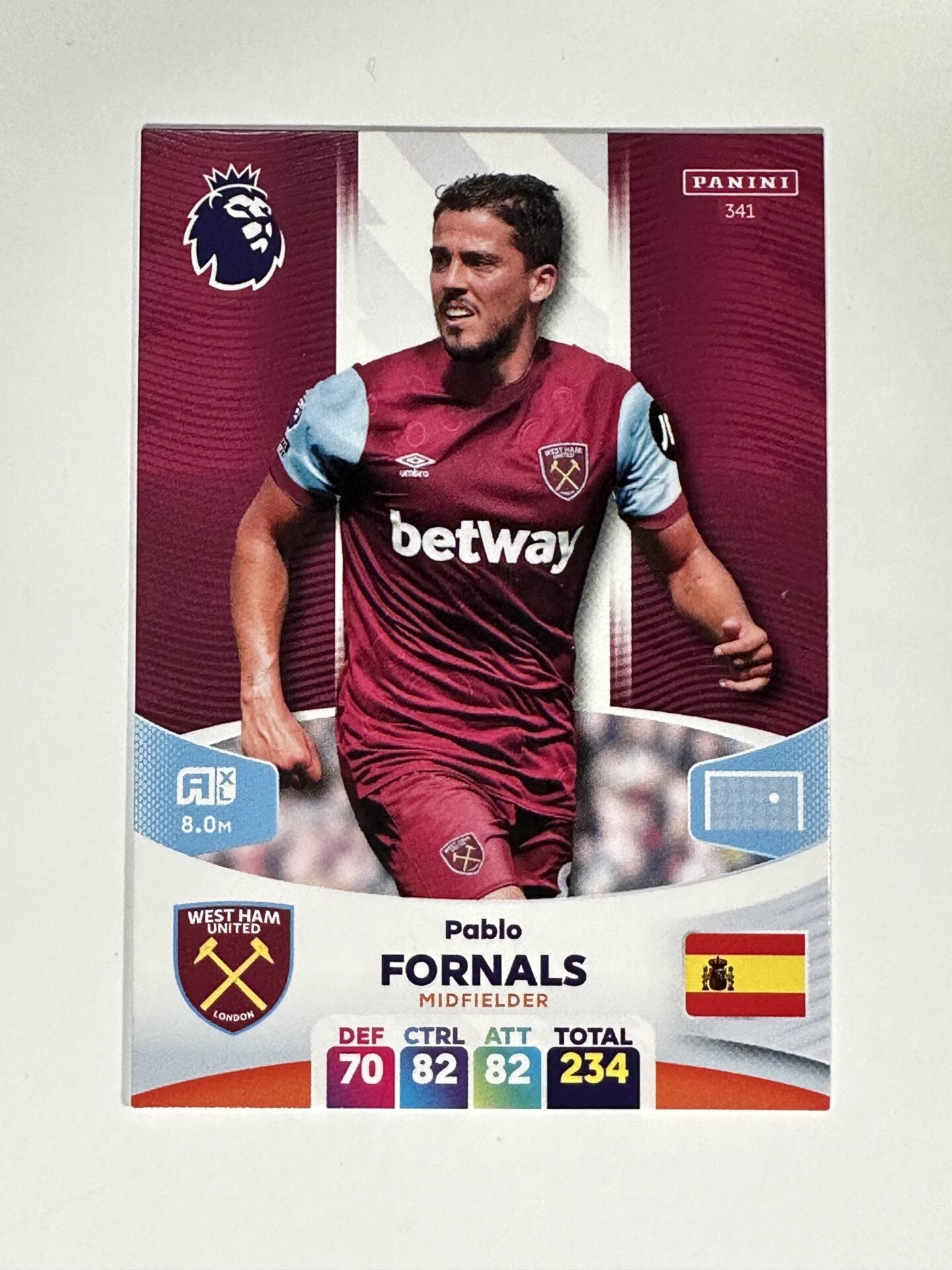 341 Pablo Fornals West Ham Base Panini Premier League Adrenalyn XL 2024 Card