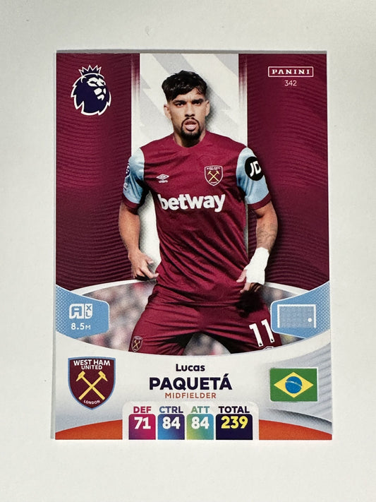 342 Lucas Paqueta West Ham Base Panini Premier League Adrenalyn XL 2024 Card