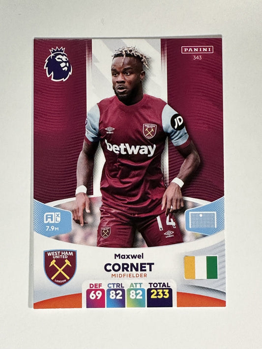 343 Maxwel Cornet West Ham Base Panini Premier League Adrenalyn XL 2024 Card