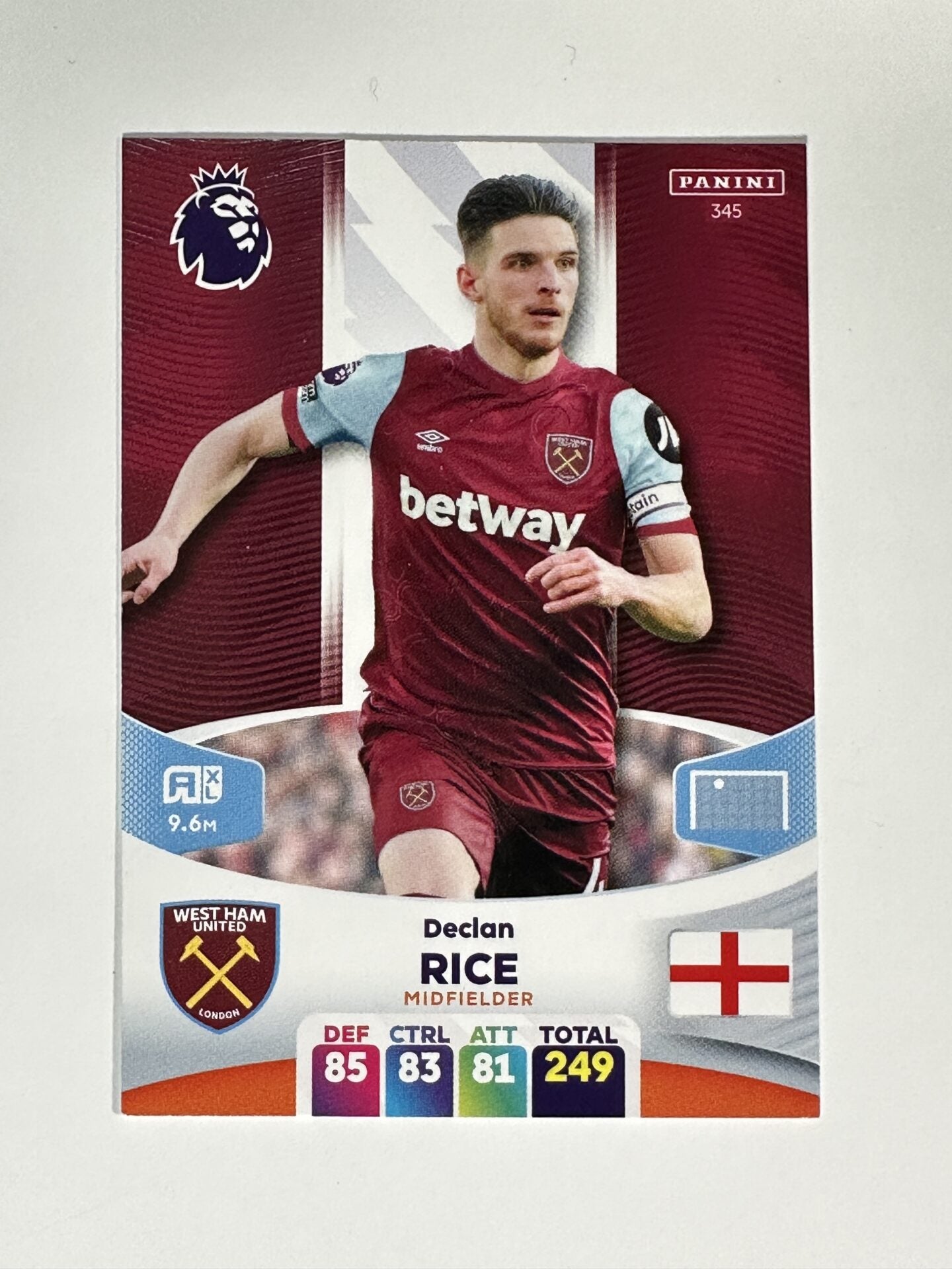 345 Declan Rice West Ham Base Panini Premier League Adrenalyn XL 2024 Card