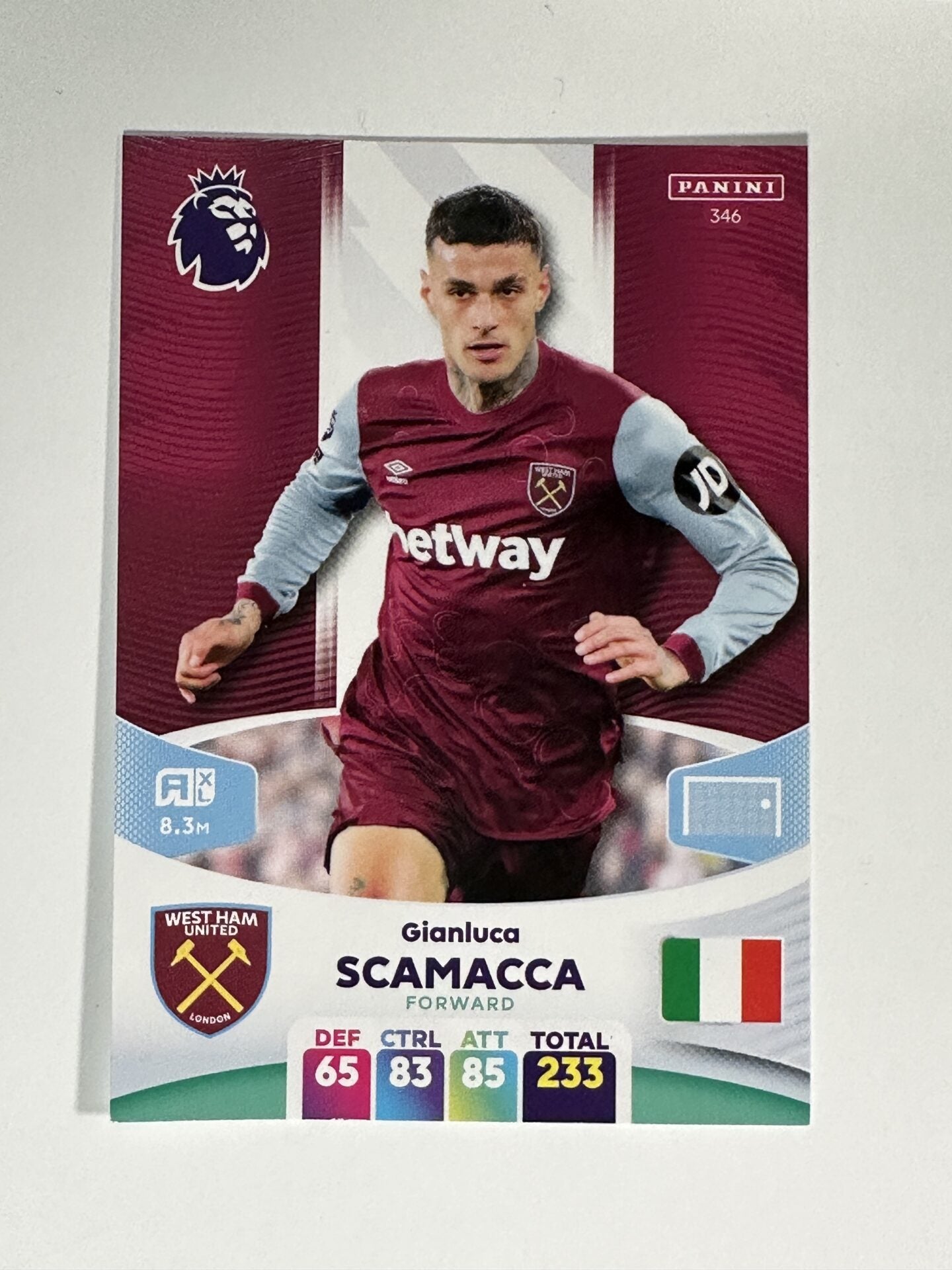 346 Gianluca Scamacca West Ham Base Panini Premier League Adrenalyn XL 2024 Card