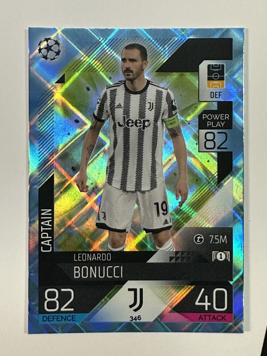 346 Leonardo Bonucci Captain Crystal Foil Parallel (Juventus) Topps Match Attax 2022:2023 Card