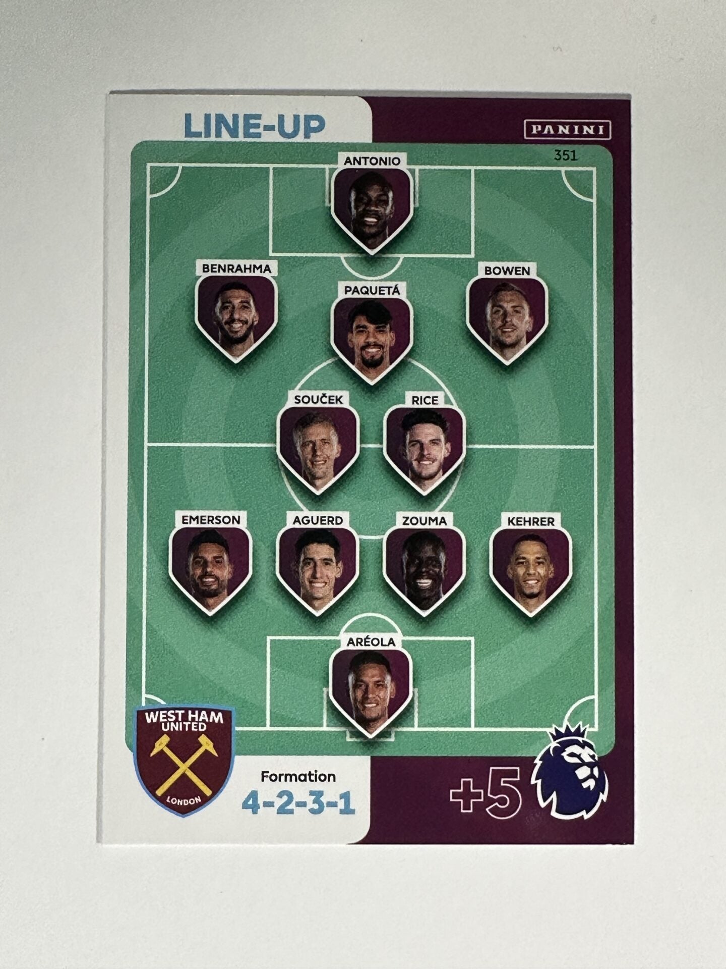 351 Lineup West Ham Base Panini Premier League Adrenalyn XL 2024 Card