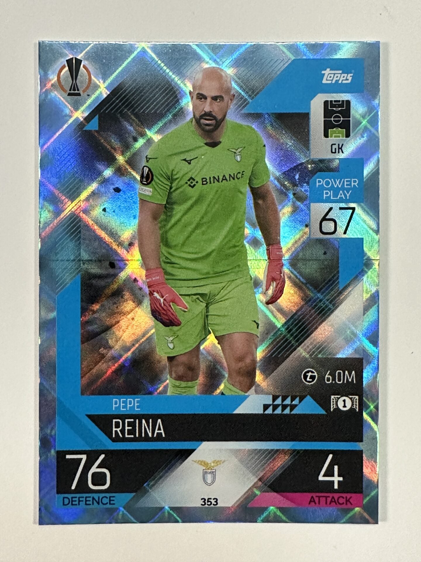 353 Pepe Reina Base Crystal Foil Parallel (SS Lazio) Topps Match Attax 2022:2023 Card