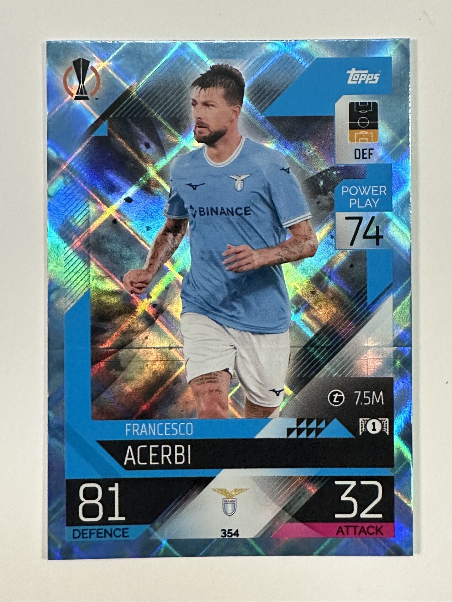 354 Francesco Acerbi Base Crystal Foil Parallel (SS Lazio) Topps Match Attax 2022:2023 Card