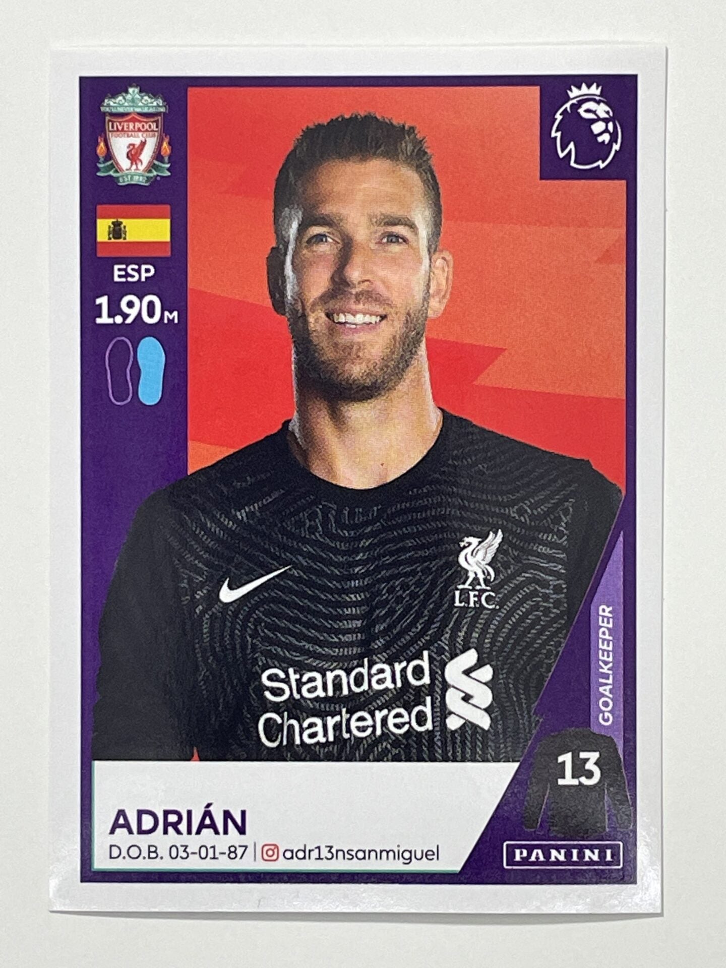 355 Adrian Sticker Liverpool Premier League 2021 Football Sticker