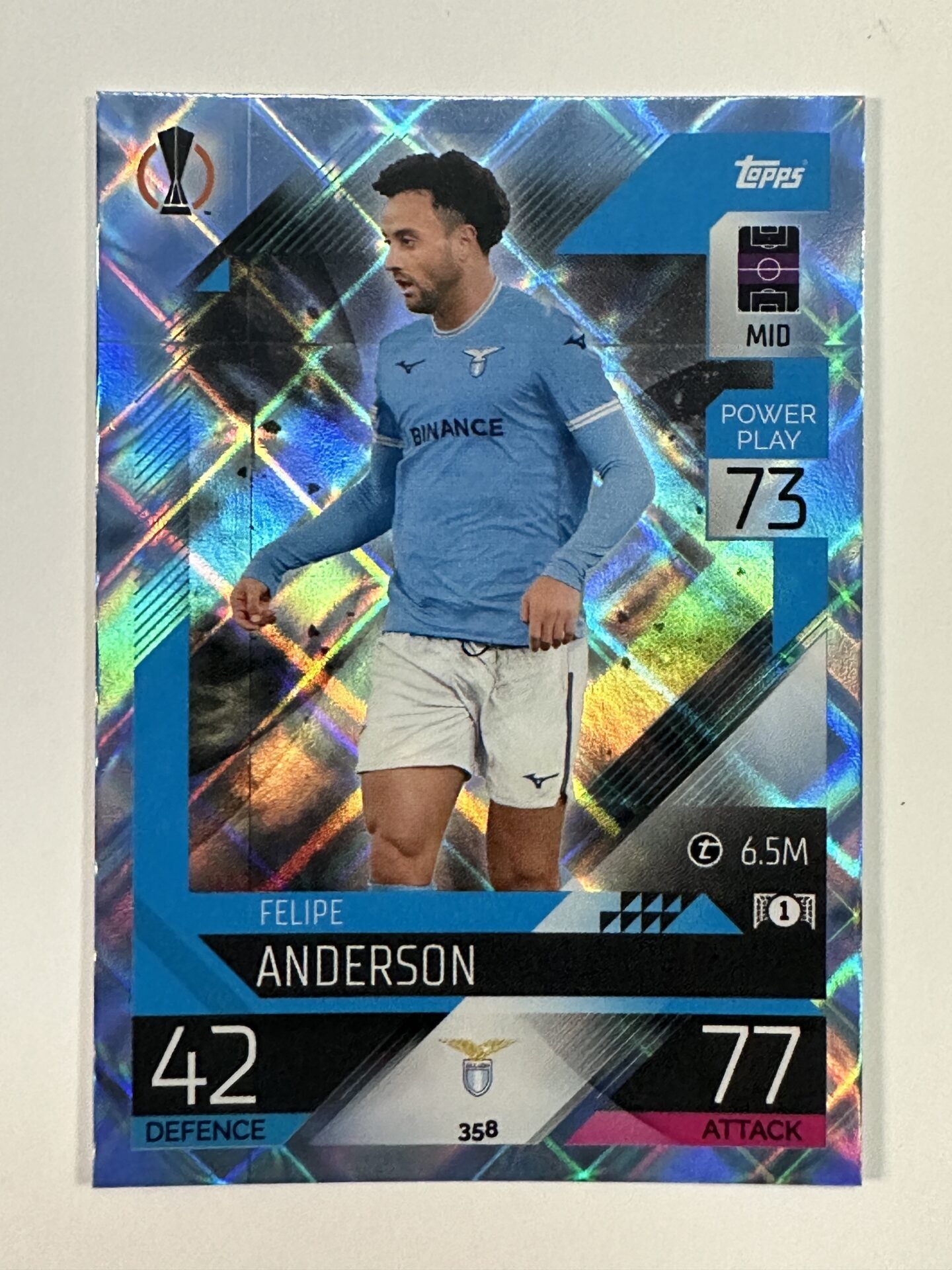 358 Felipe Anderson Base Crystal Foil Parallel (SS Lazio) Topps Match Attax 2022:2023 Card