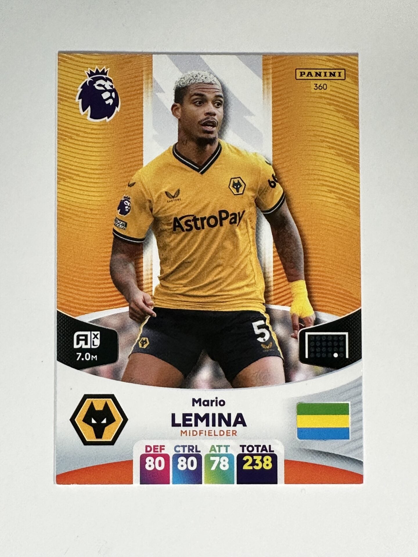 360 Mario Lemina Wolves Base Panini Premier League Adrenalyn XL 2024 Card