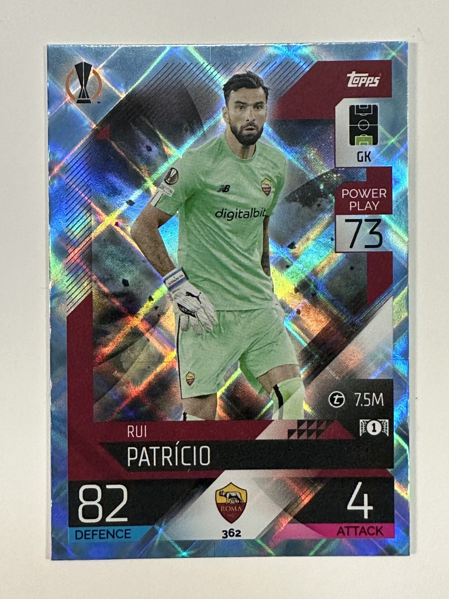 362 Rui Patricio Base Crystal Foil Parallel (AS Roma) Topps Match Attax 2022:2023 Card