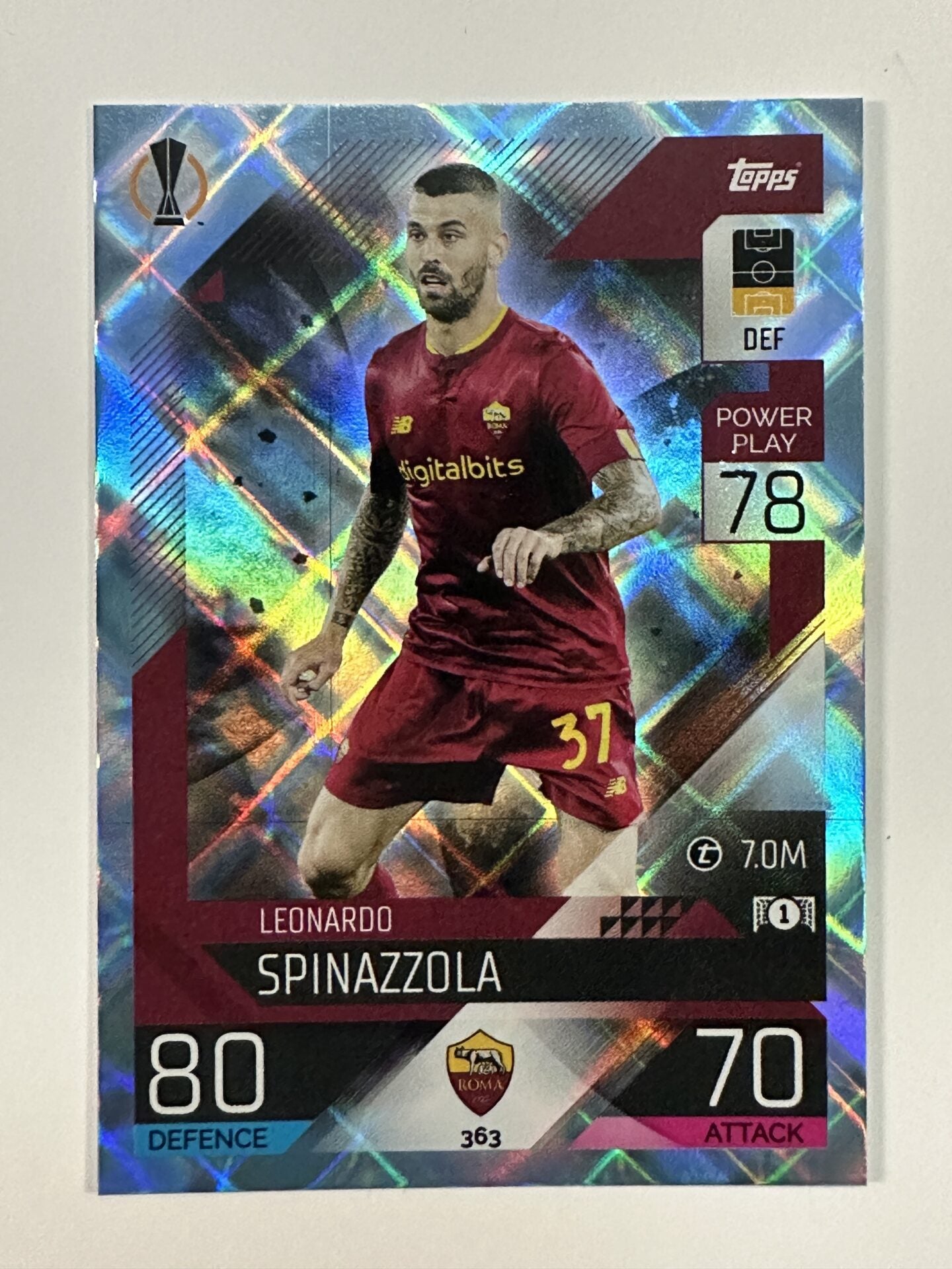 363 Leonardo Spinazzola Base Crystal Foil Parallel (AS Roma) Topps Match Attax 2022:2023 Card