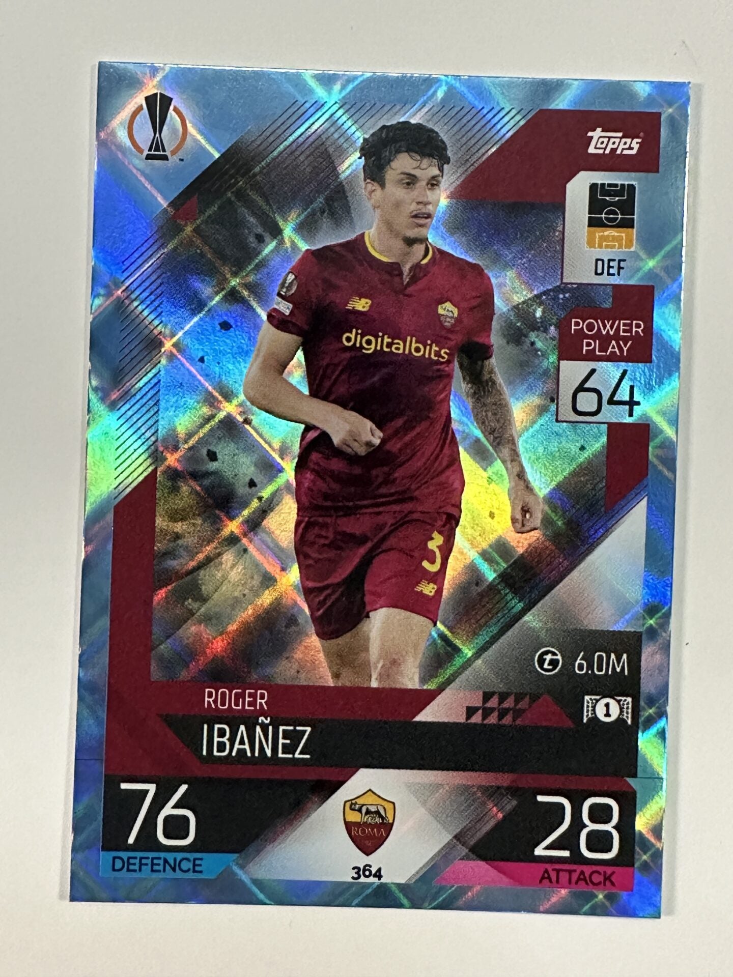 364 Roger Ibanez Base Crystal Foil Parallel (AS Roma) Topps Match Attax 2022:2023 Card