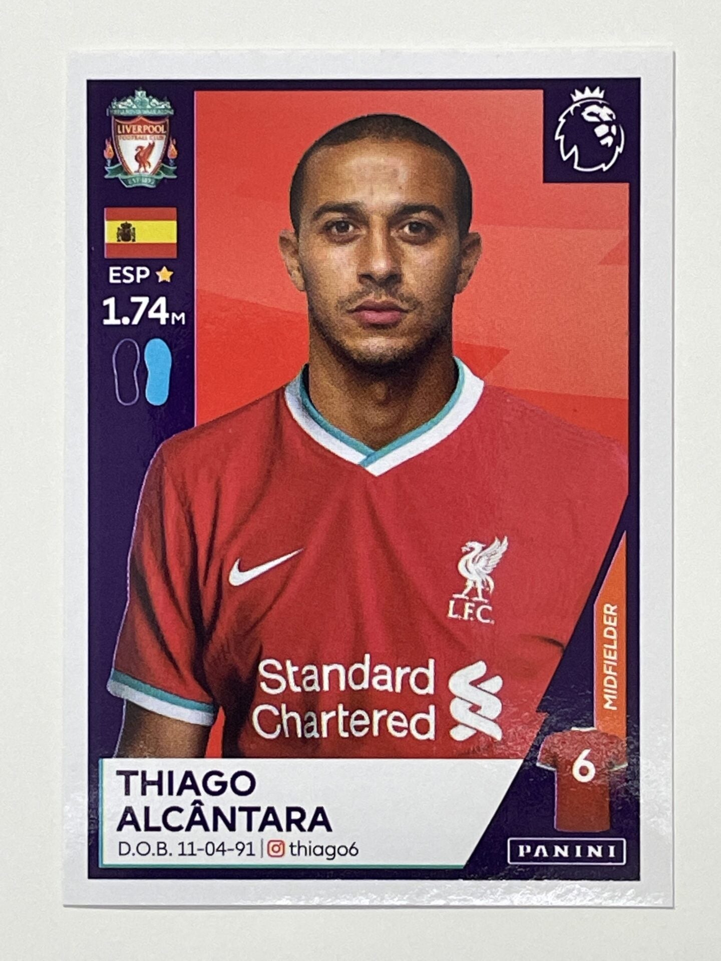 364 Thiago Alcantara Sticker Liverpool Premier League 2021 Football Sticker