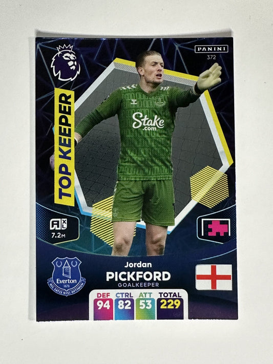 372 Jordan Pickford Everton Top Keeper Panini Premier League Adrenalyn XL 2024 Card