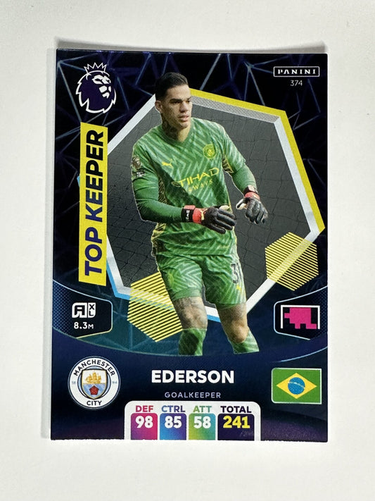 374 Ederson Manchester City Top Keeper Panini Premier League Adrenalyn XL 2024 Card