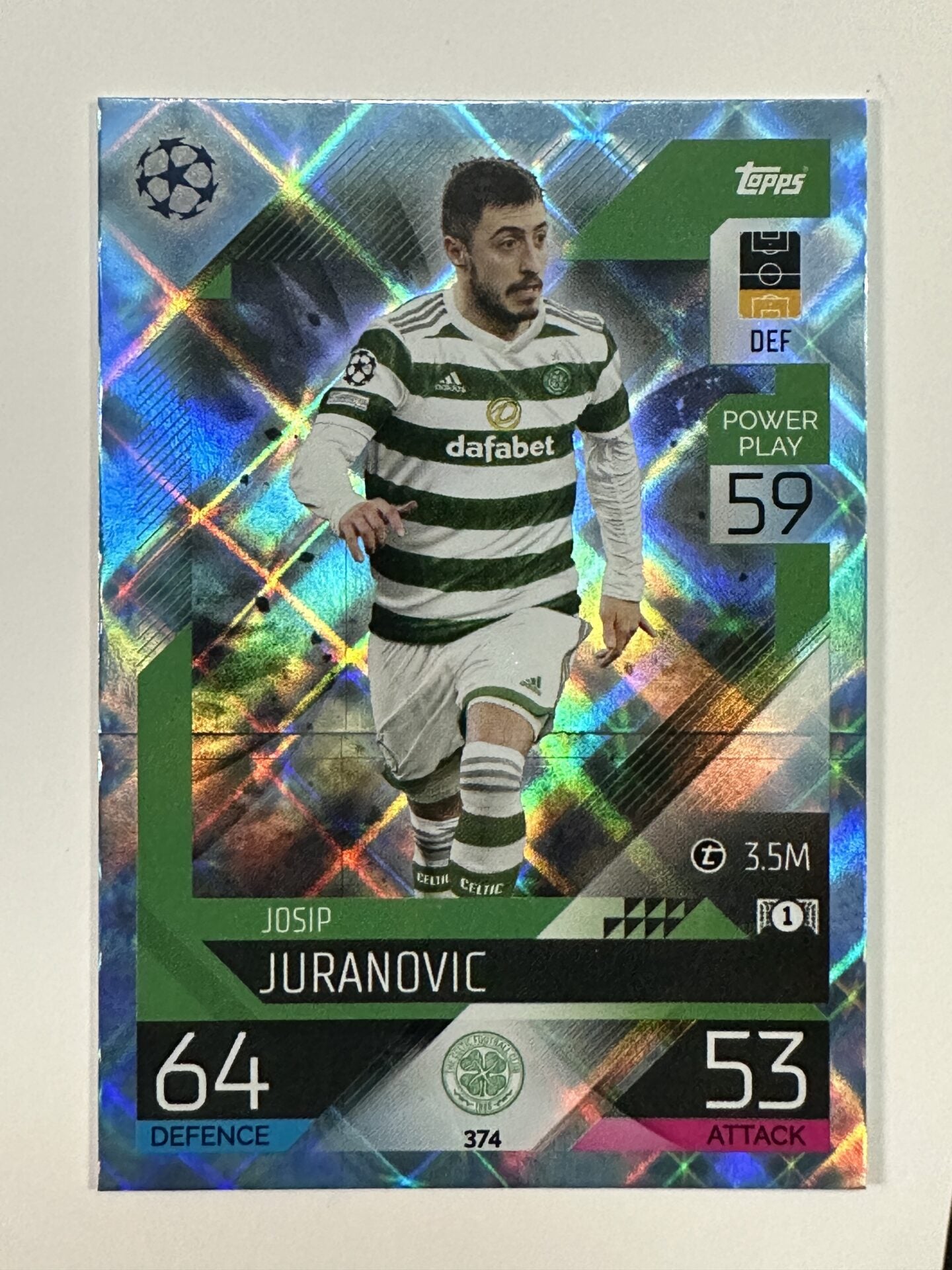 374 Josip Juranovic Base Crystal Foil Parallel (Celtic) Topps Match Attax 2022:2023 Card