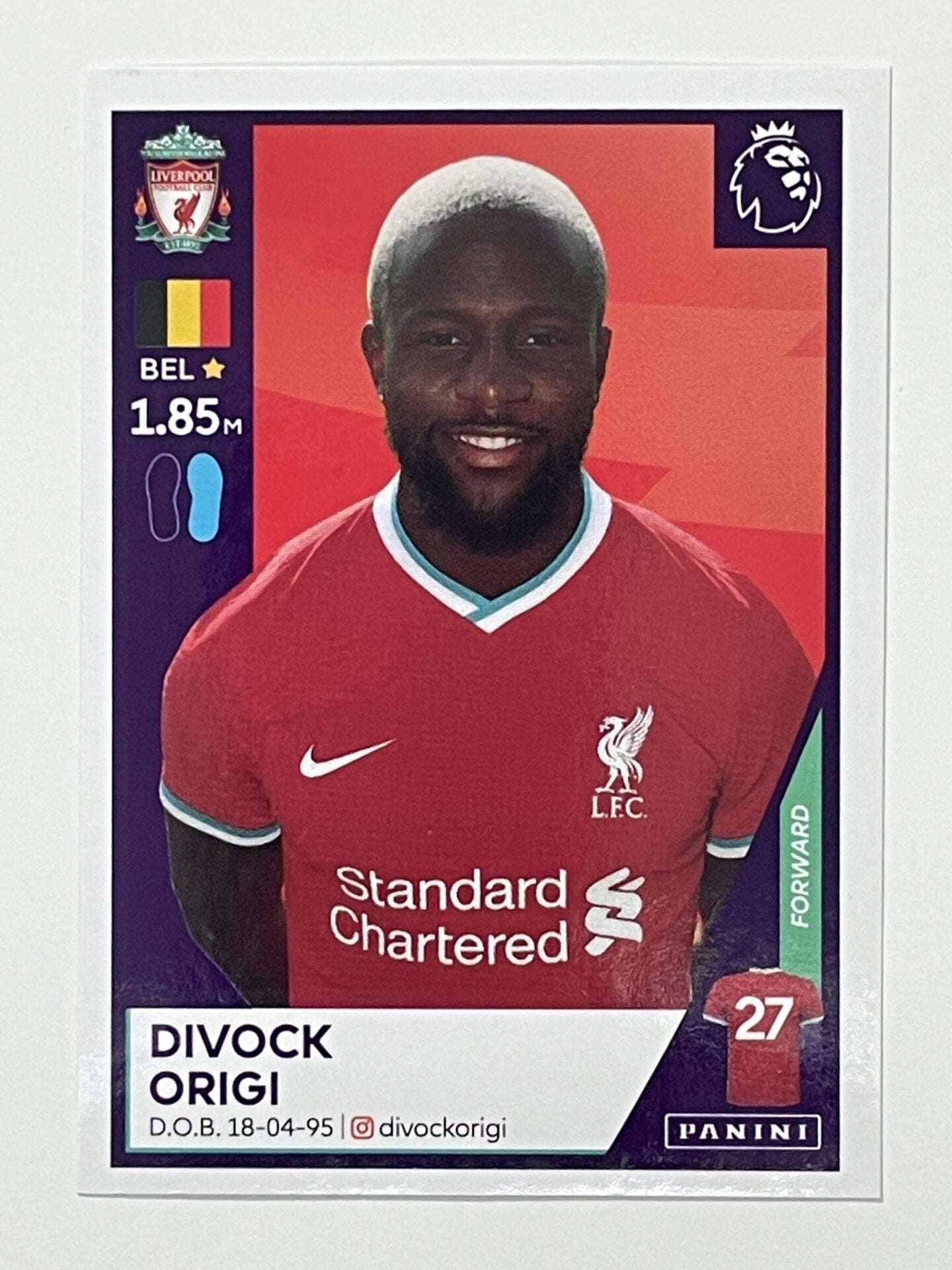 376 Divock Origi Sticker Liverpool Premier League 2021 Football Sticker