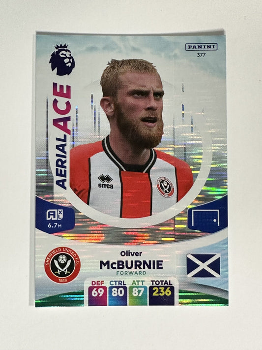 377 Oliver McBurnie Sheffield United Aerial Ace Panini Premier League Adrenalyn XL 2024 Card