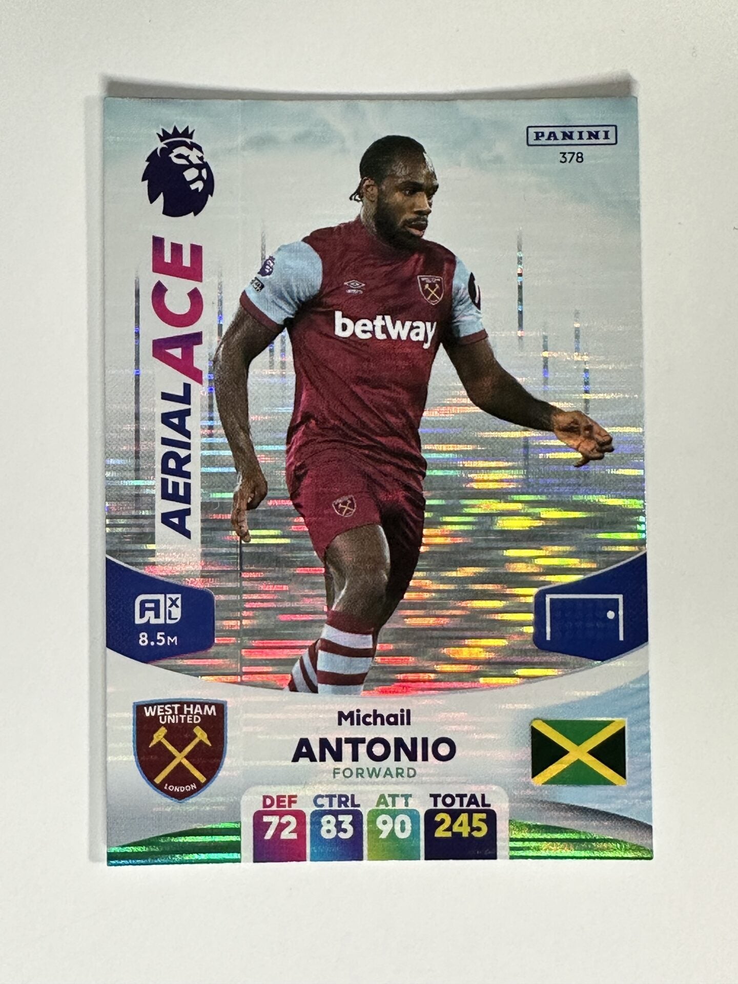 378 Michail Antonio West Ham Aerial Ace Panini Premier League Adrenalyn XL 2024 Card