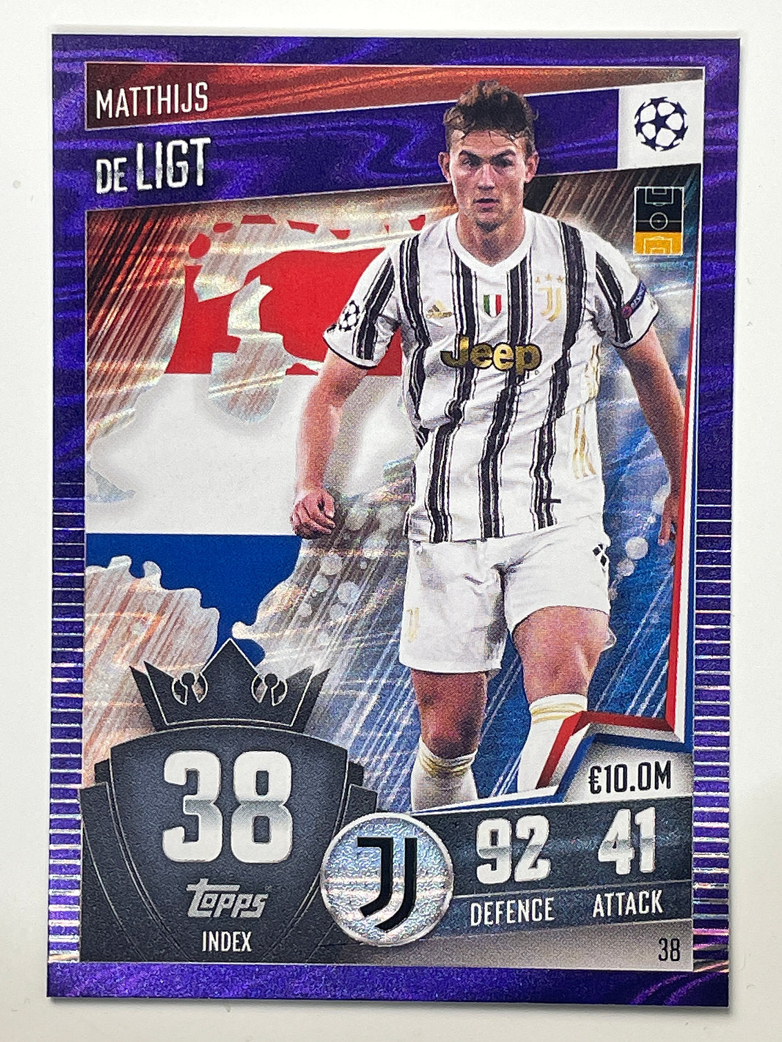 38. Mathijs de Ligt (Juventus) Football Card &#8211; Purple Parallel Match Attax 101 2021 Card