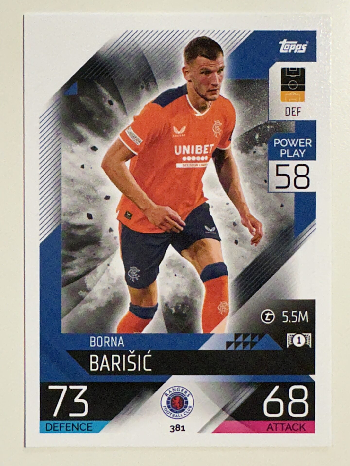 381. Borna Barišić (Rangers) &#8211; Topps Match Attax 2022:2023 card