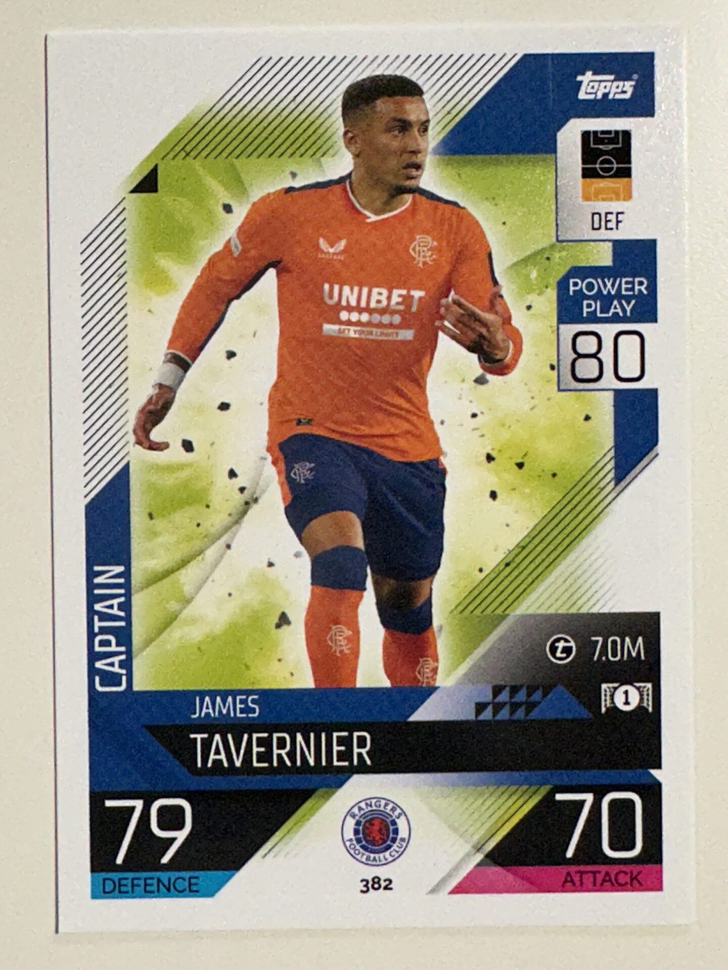 382. James Taverner (Rangers) &#8211; Captain &#8211; Topps Match Attax 2022:2023 card