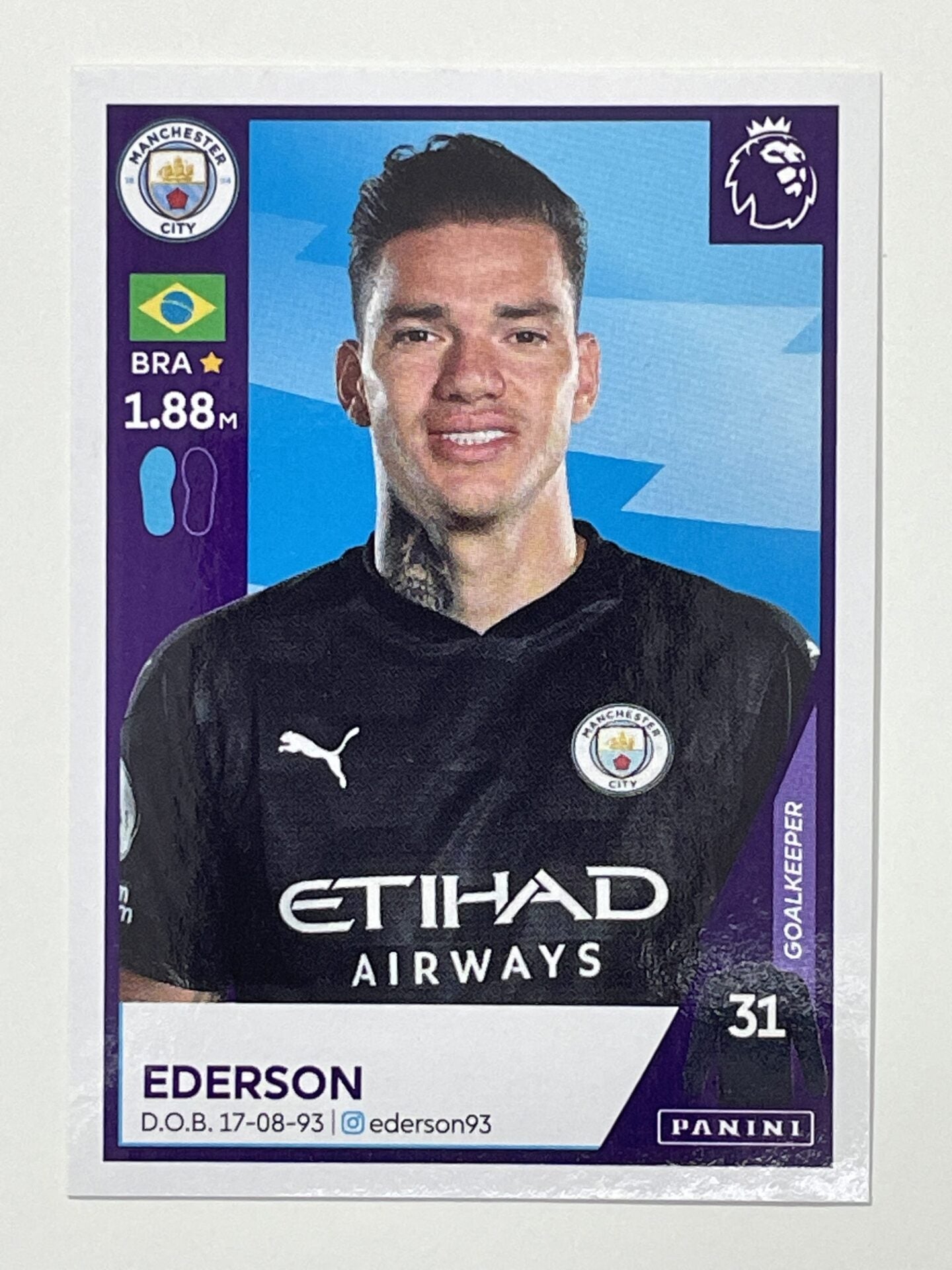 383 Ederson Sticker Manchester City Premier League 2021 Football Sticker