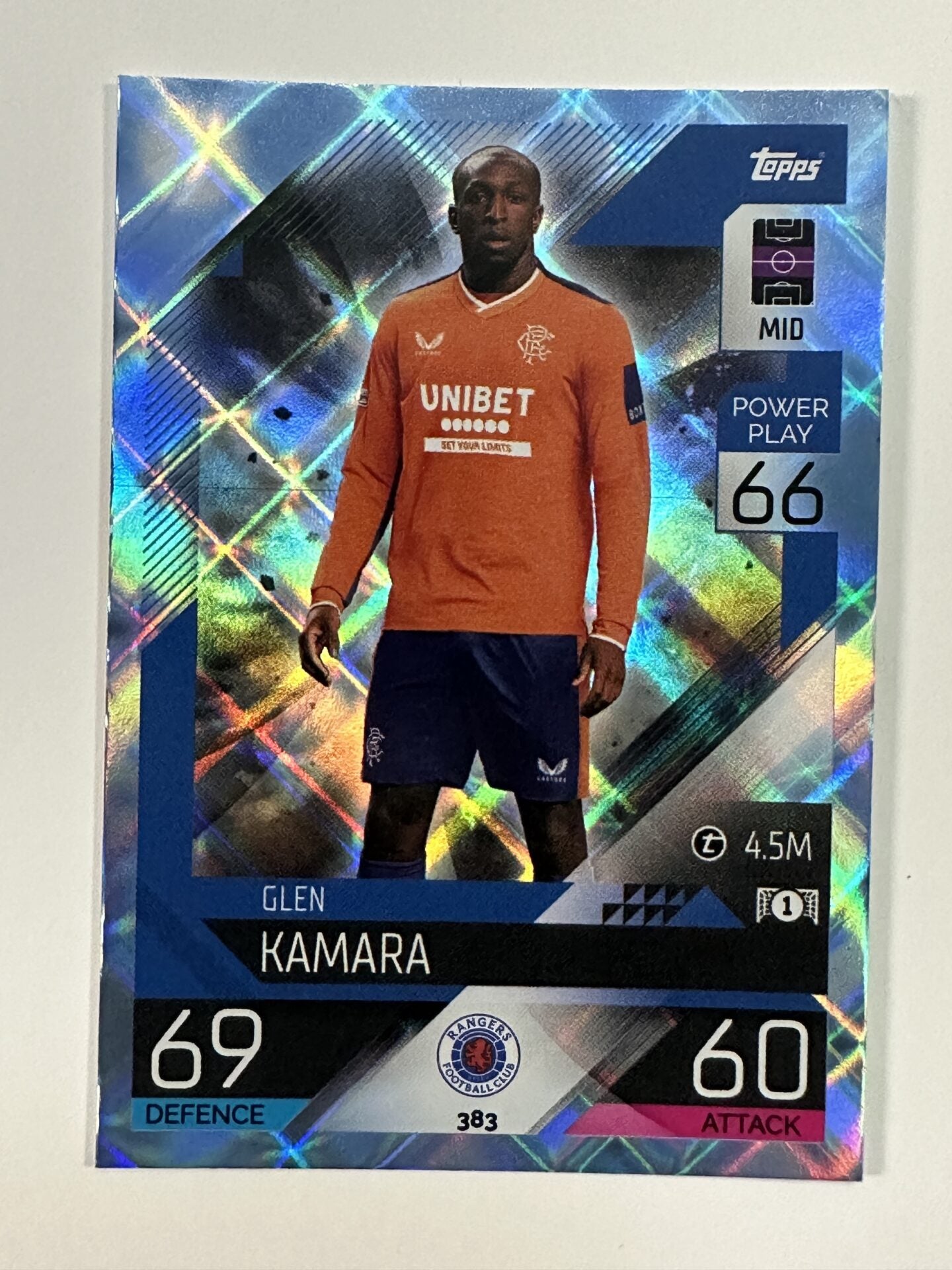 383 Glen Kamara Base Crystal Foil Parallel (Rangers) Topps Match Attax 2022:2023 Card