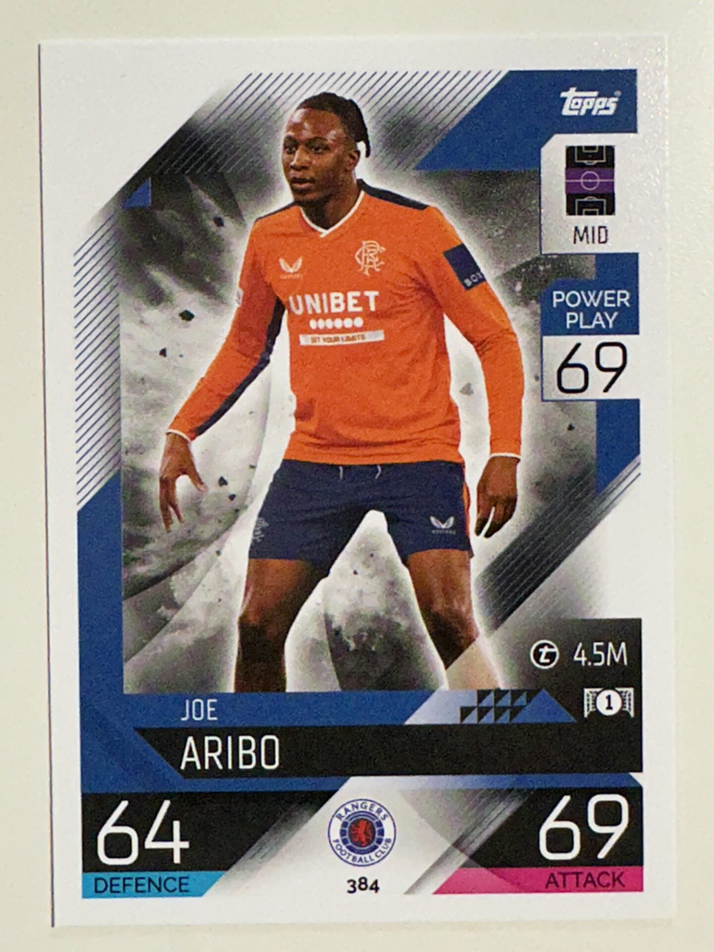 384. Joe Aribo (Rangers) &#8211; Topps Match Attax 2022:2023 card