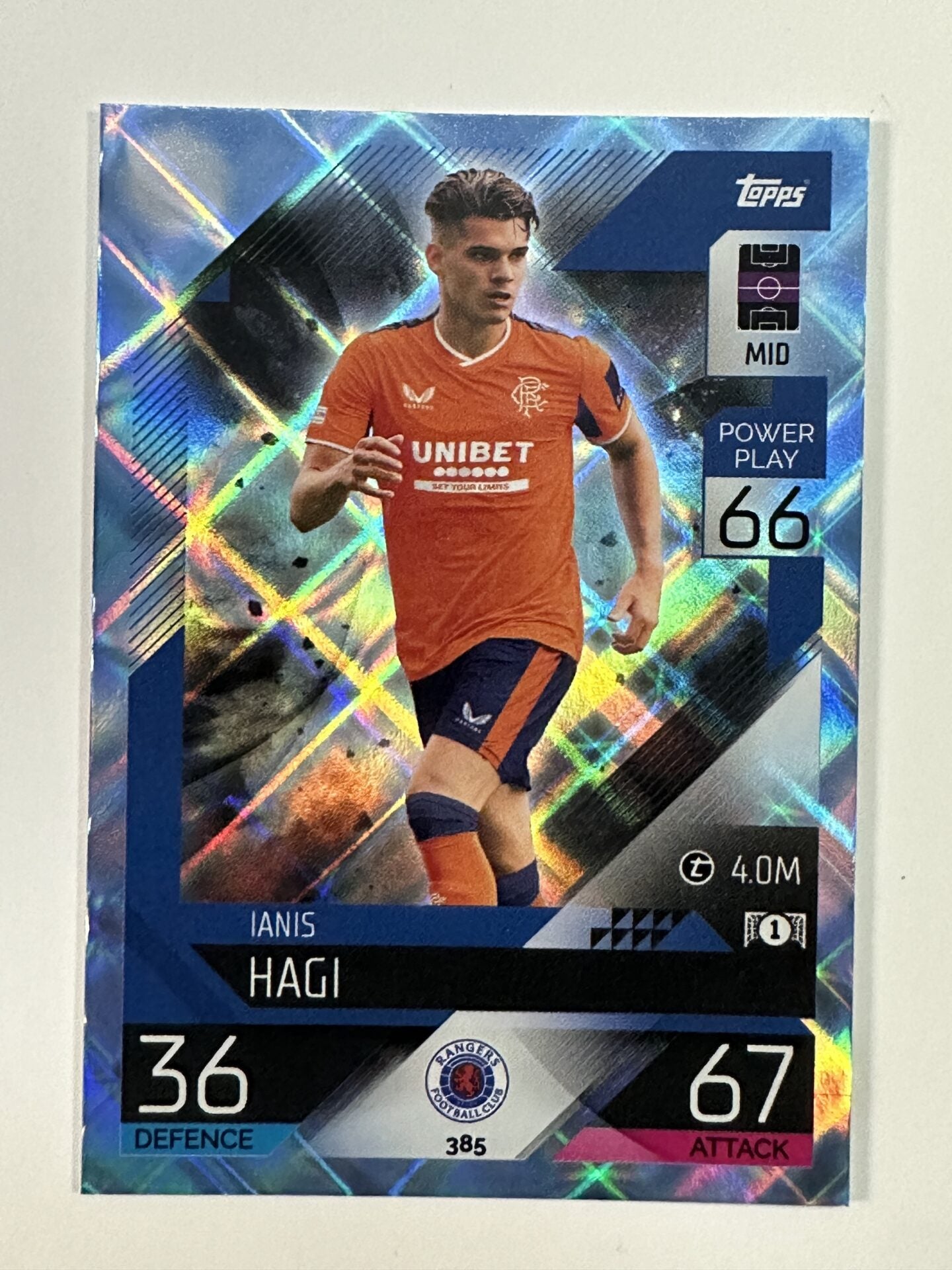 385 Ianis Hagi Base Crystal Foil Parallel (Rangers) Topps Match Attax 2022:2023 Card