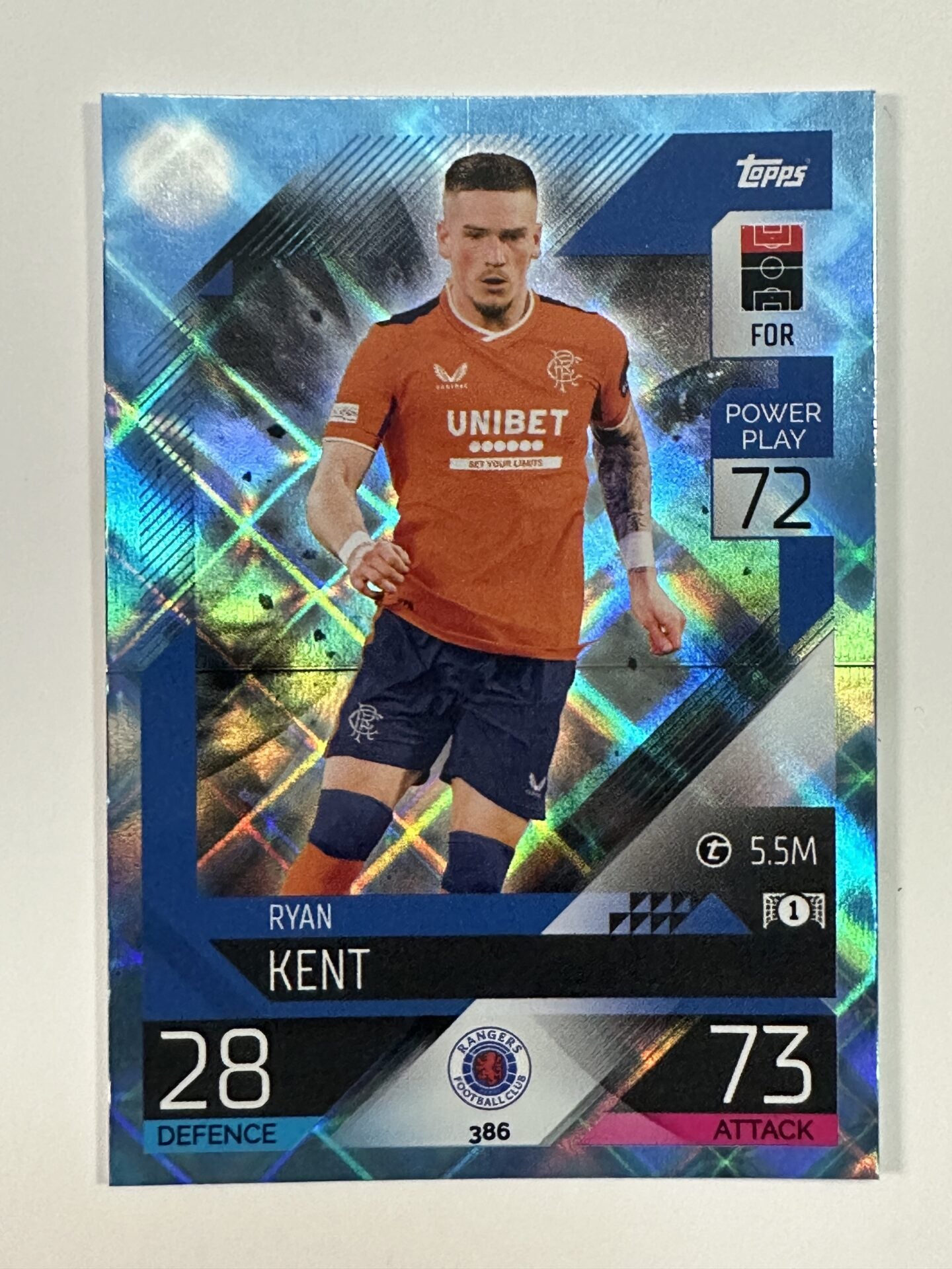 386 Ryan Kent Base Crystal Foil Parallel (Rangers) Topps Match Attax 2022:2023 Card