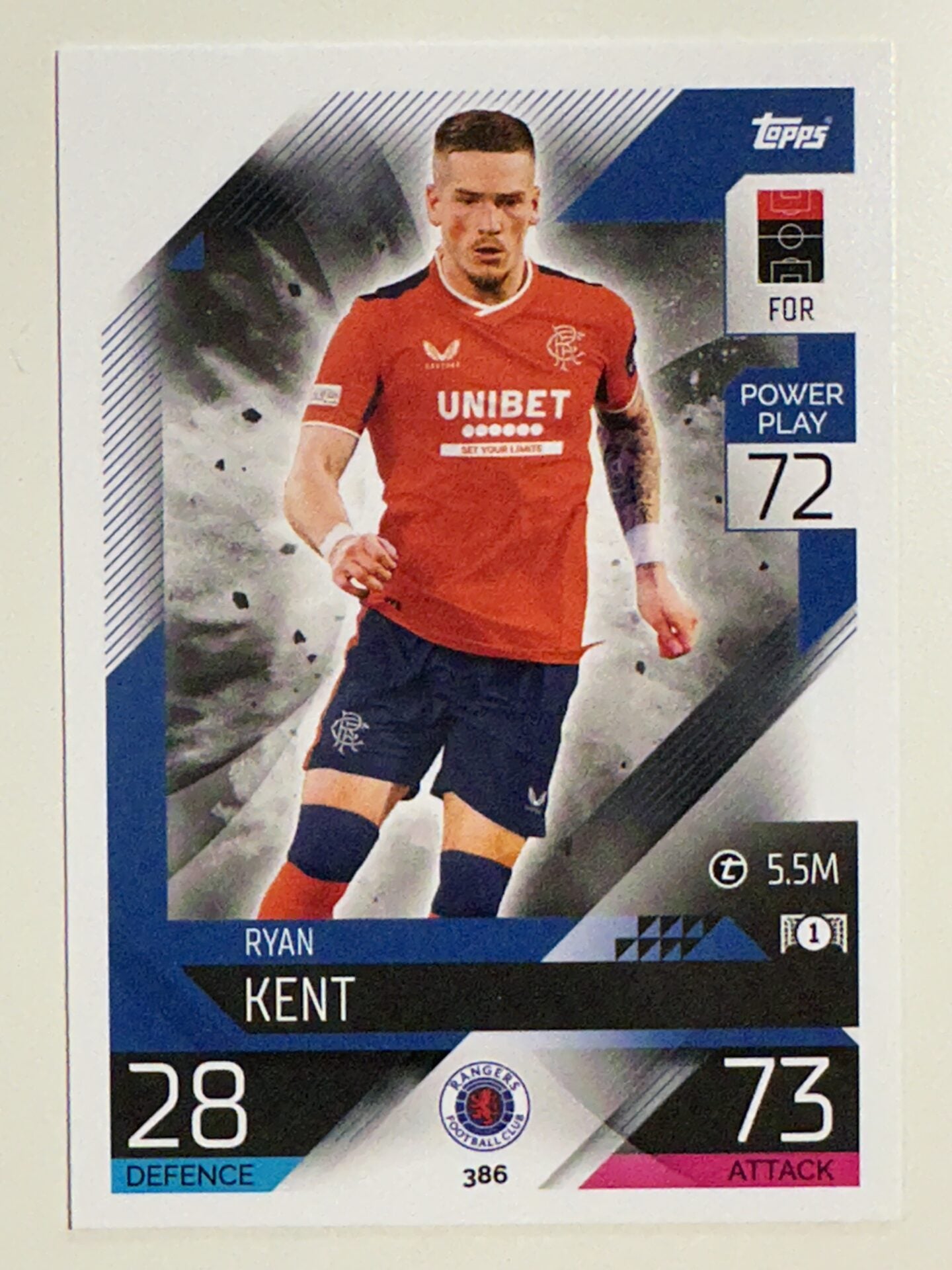 386. Ryan Kent (Rangers) &#8211; Topps Match Attax 2022:2023 card