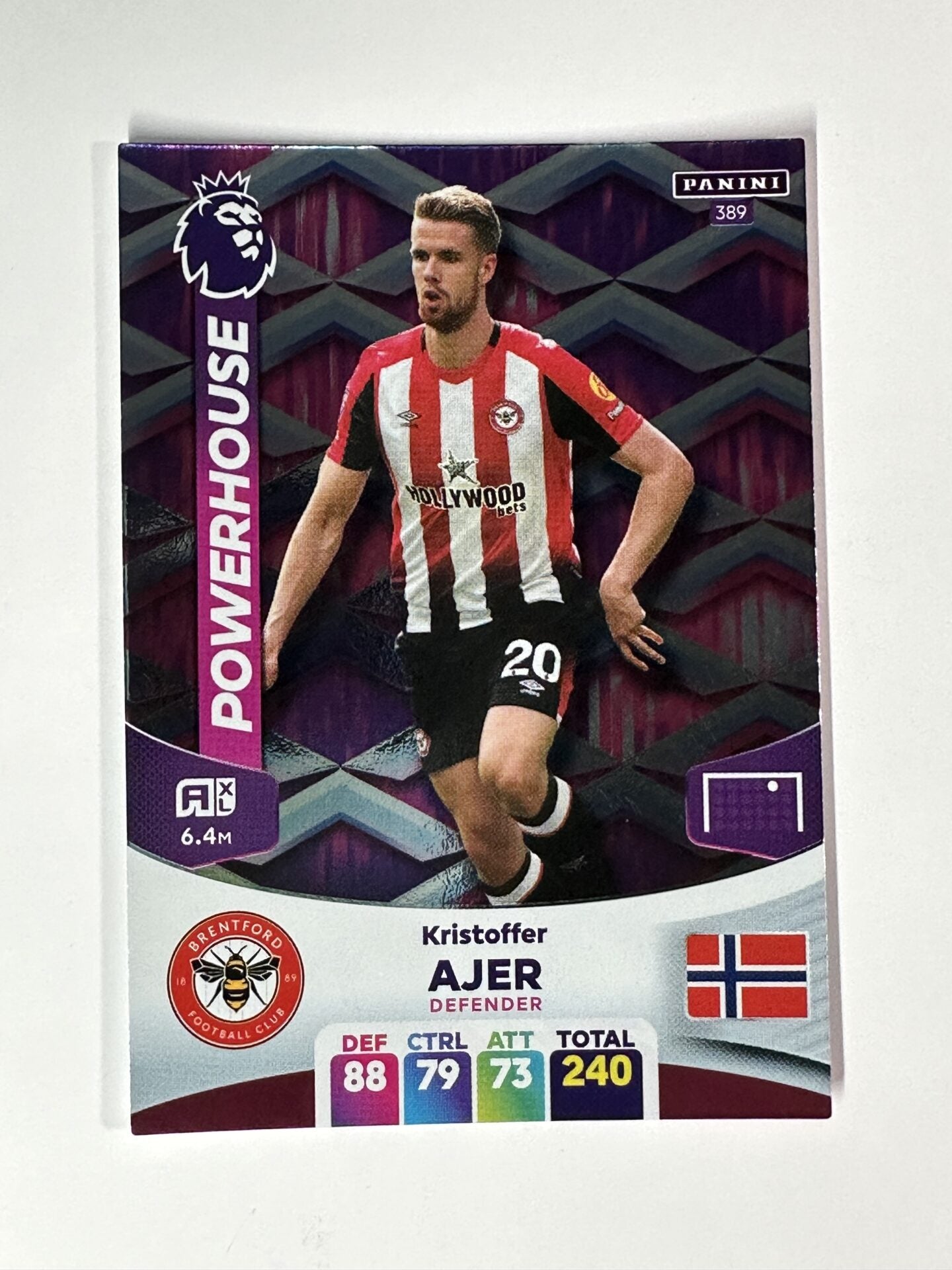 389 Kristoffer Ajer Brentford Powerhouse Panini Premier League Adrenalyn XL 2024 Card