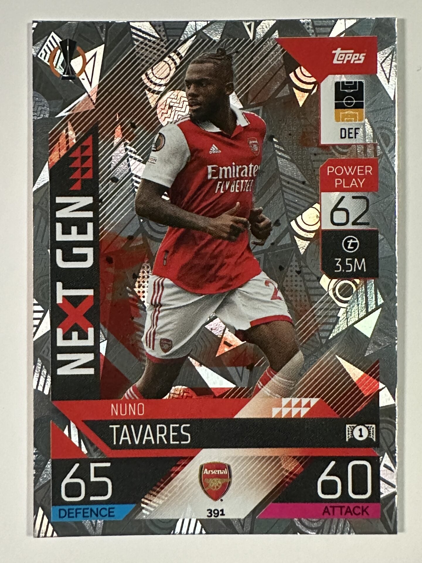 391 Nuno Tavares Next Gen (Arsenal) Topps Match Attax 2022:2023 Card