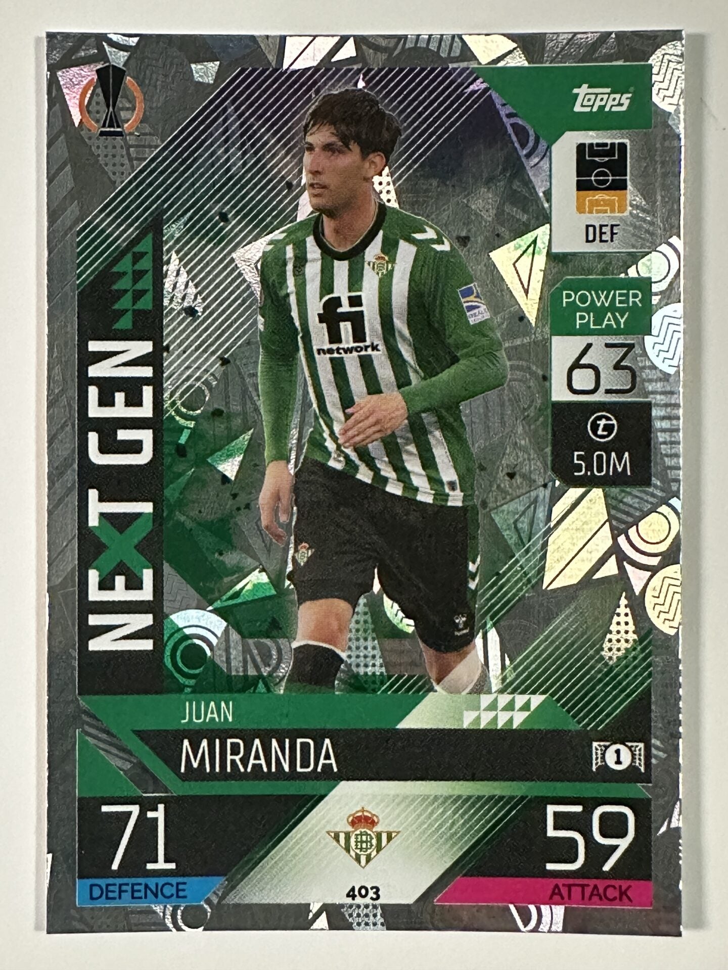 403 Juan Miranda Next Gen (Real Betis) Topps Match Attax 2022:2023 Card