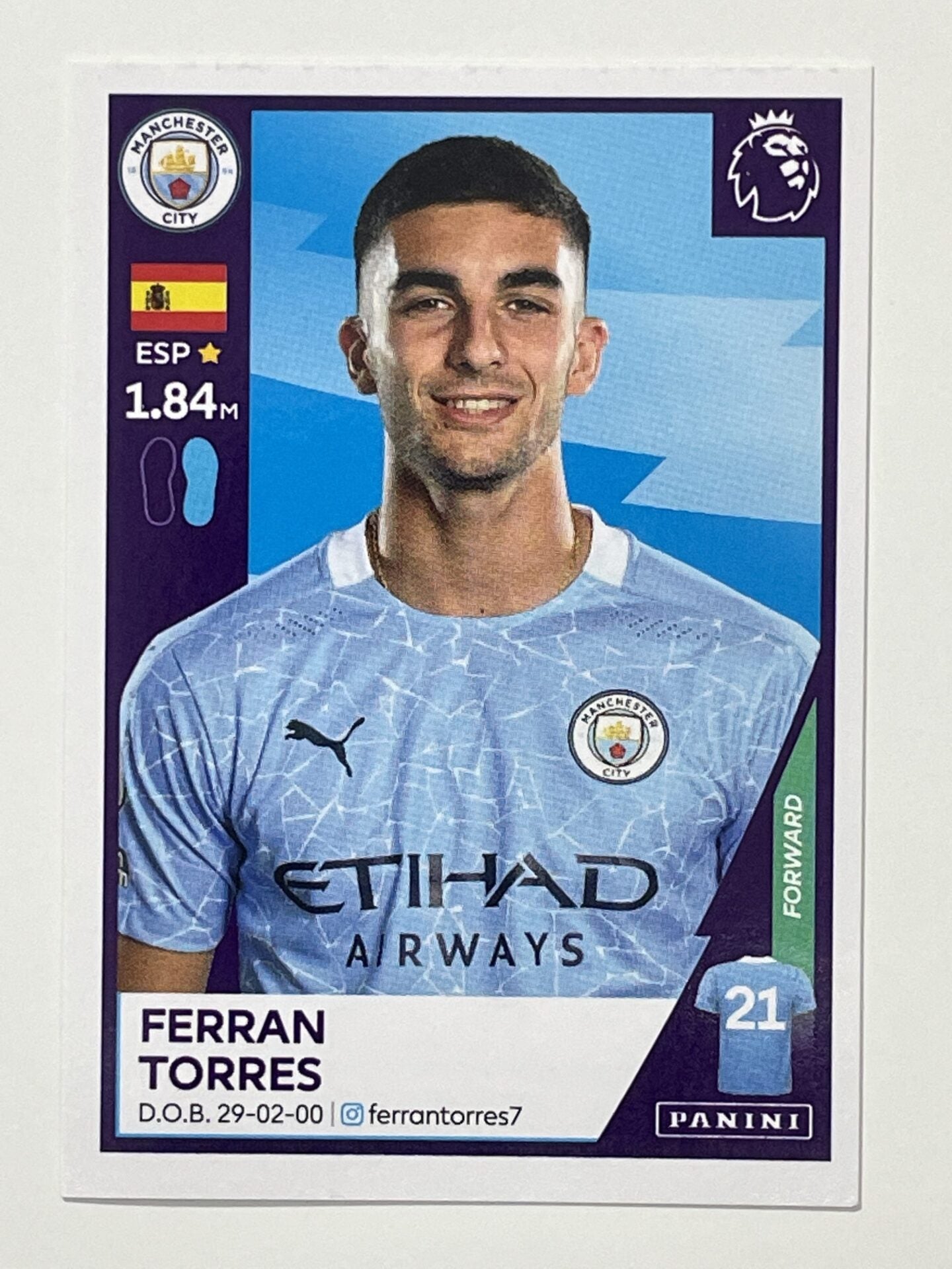 405 Ferran Torres Sticker Manchester City Premier League 2021 Football Sticker