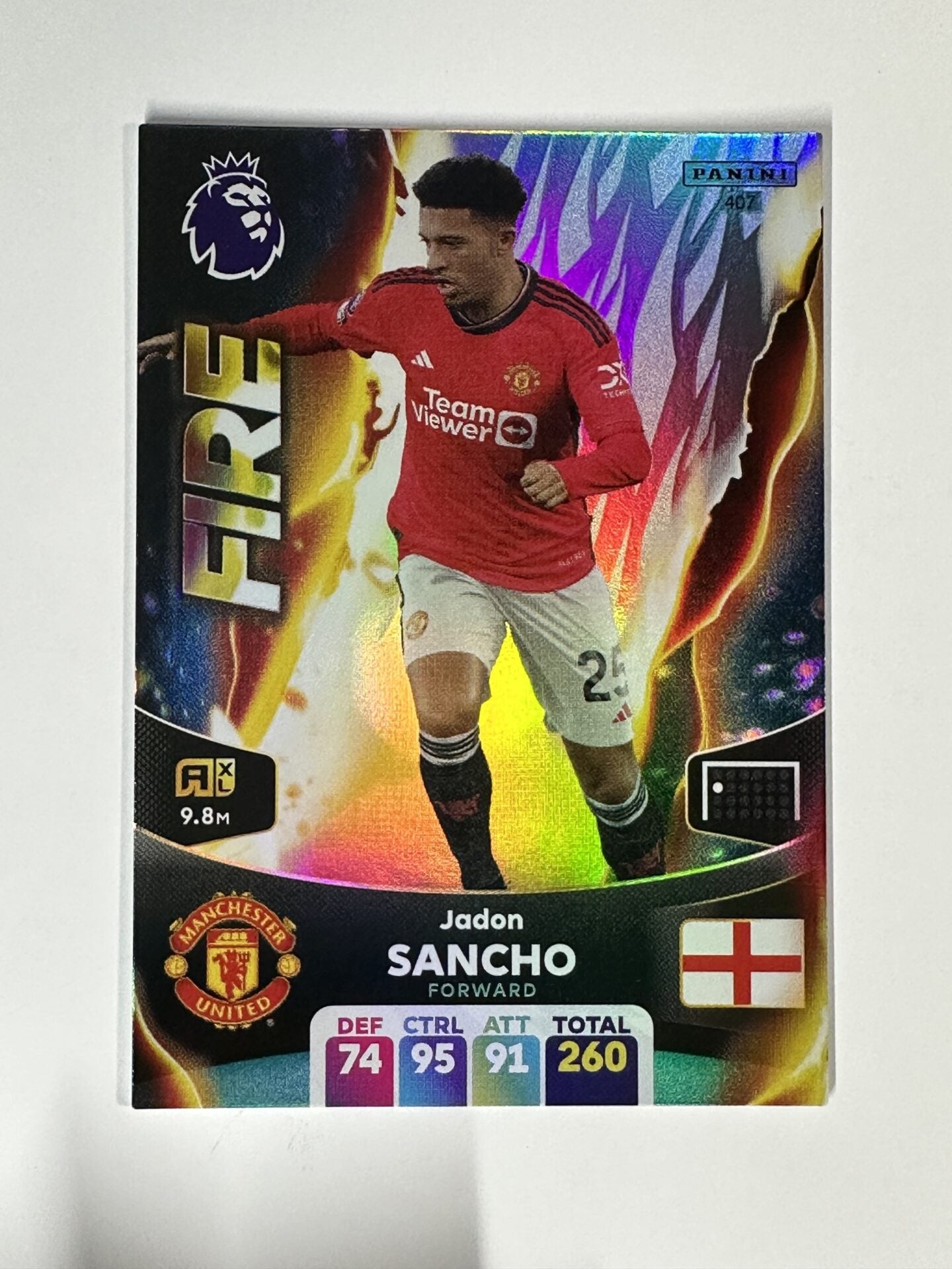 407 Jadon Sancho Manchester United Fire Panini Premier League Adrenalyn XL 2024 Card