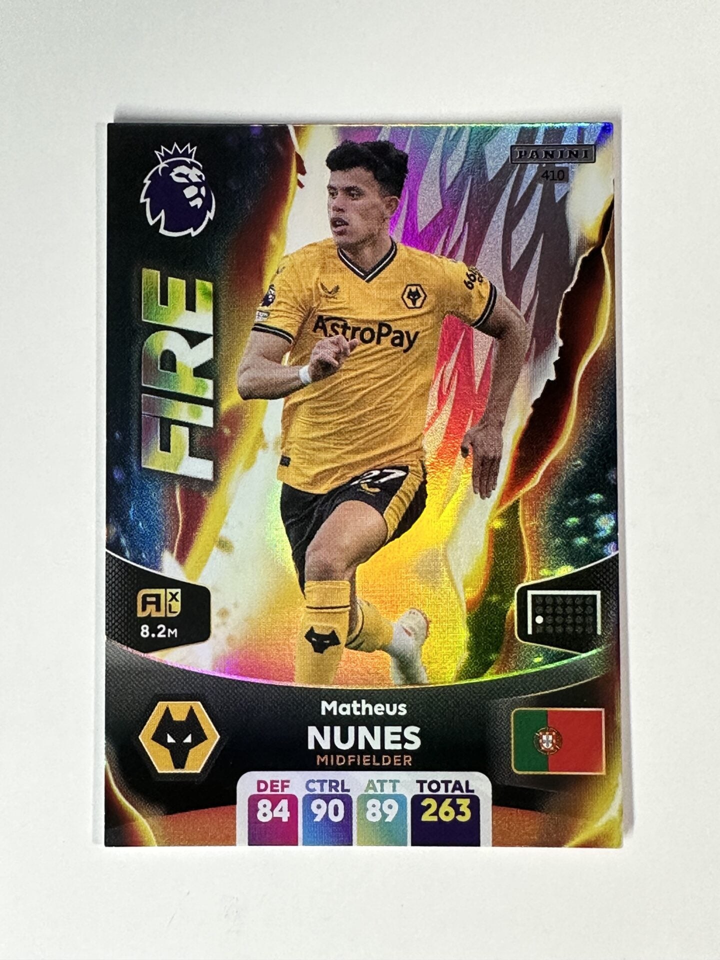 410 Matheus Nunes Wolves Fire Panini Premier League Adrenalyn XL 2024 Card