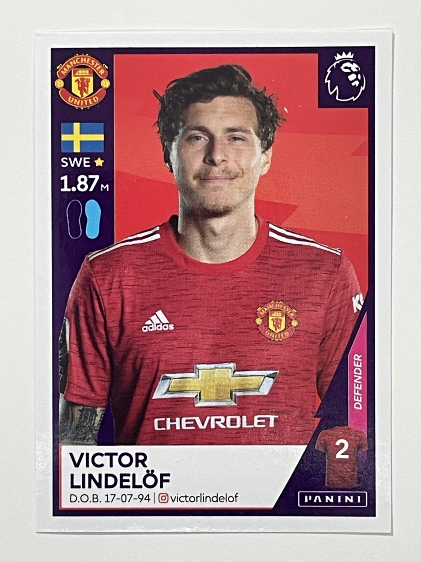 414 Victor Lindelof Sticker Manchester United Premier League 2021 Football Sticker