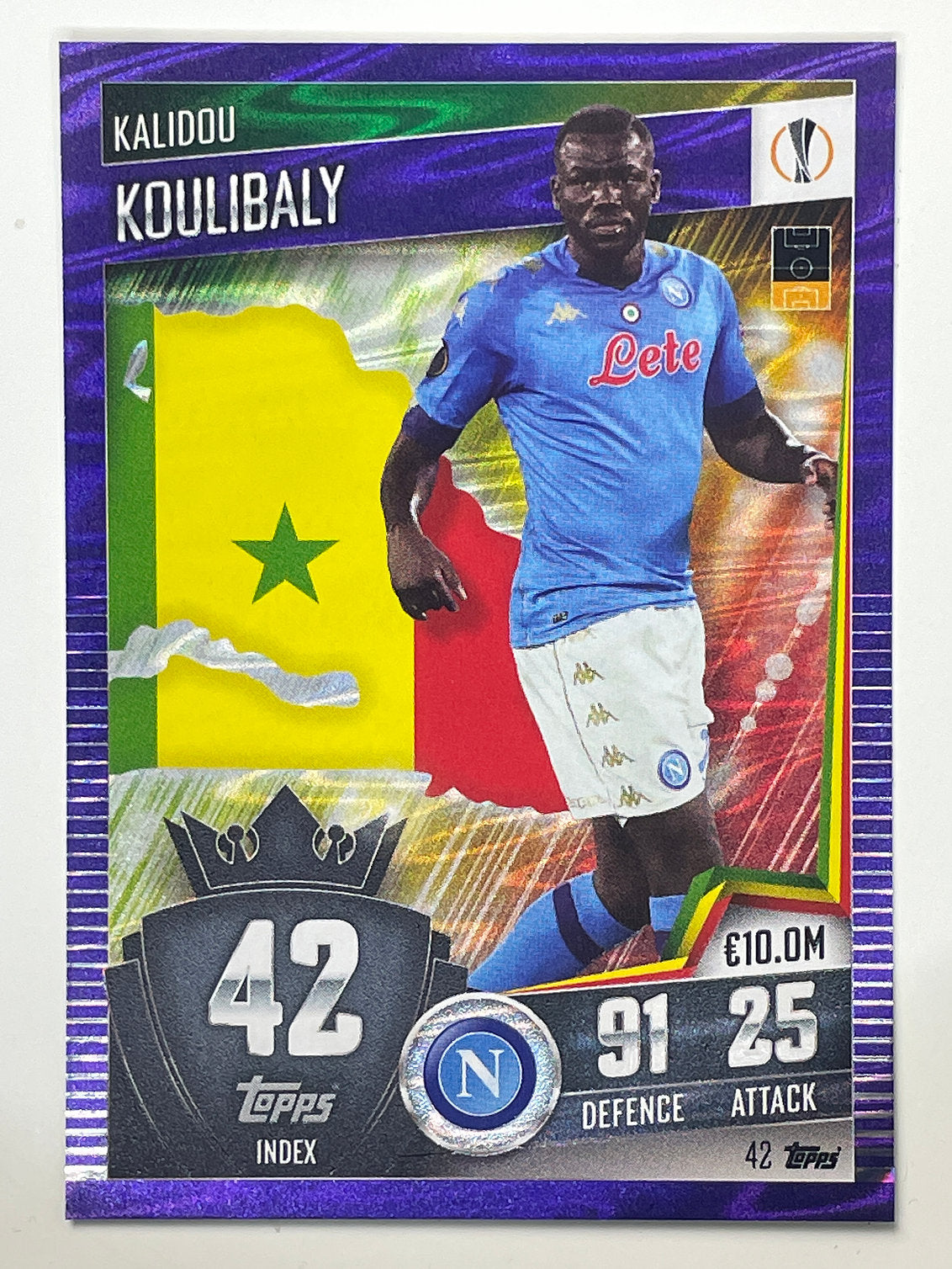 42. Kalidou Koulibaly (SSC Napoli) Football Card &#8211; Purple Parallel Match Attax 101 2021 Card