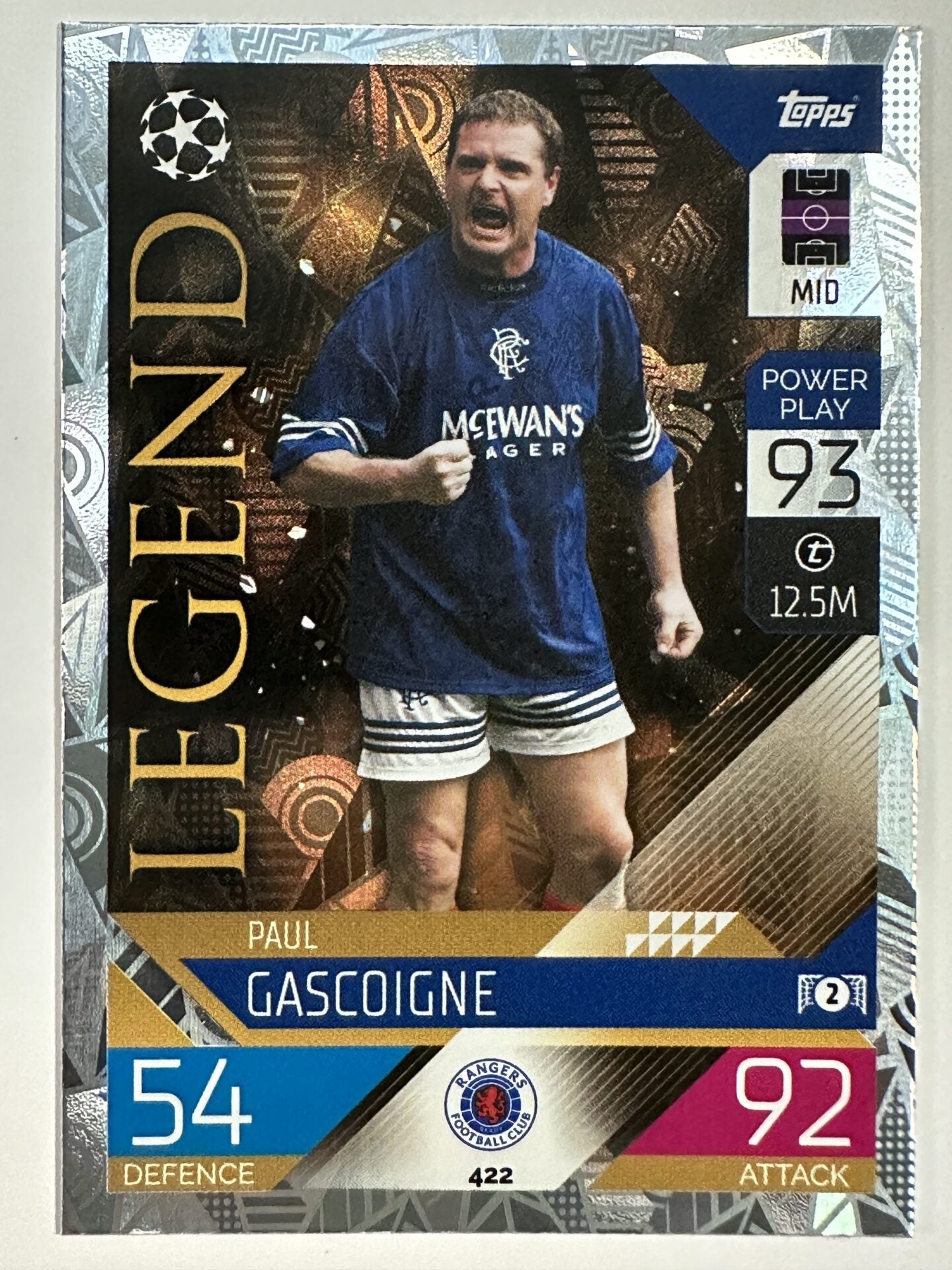 422 Paul Gascoigne Legend (Rangers) Topps Match Attax 2022:2023 Card