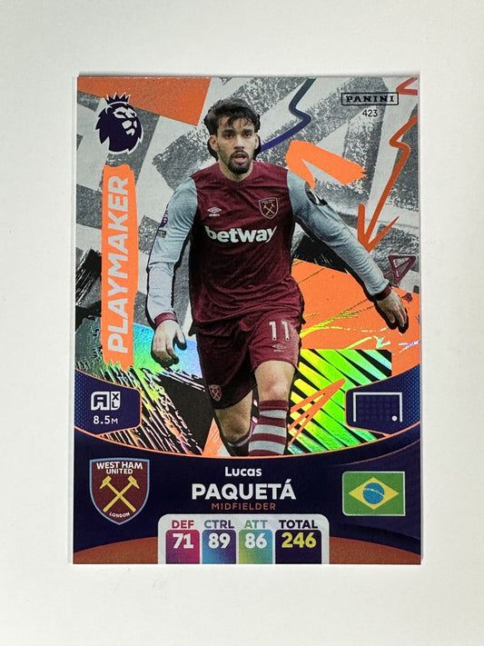 423 Lucas Paqueta West Ham Playmaker Panini Premier League Adrenalyn XL 2024 Card