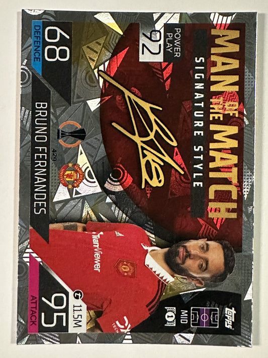 429 Bruno Fernandes Man of the Match Signature Style (Manchester United) Topps Match Attax 2022:2023 Card