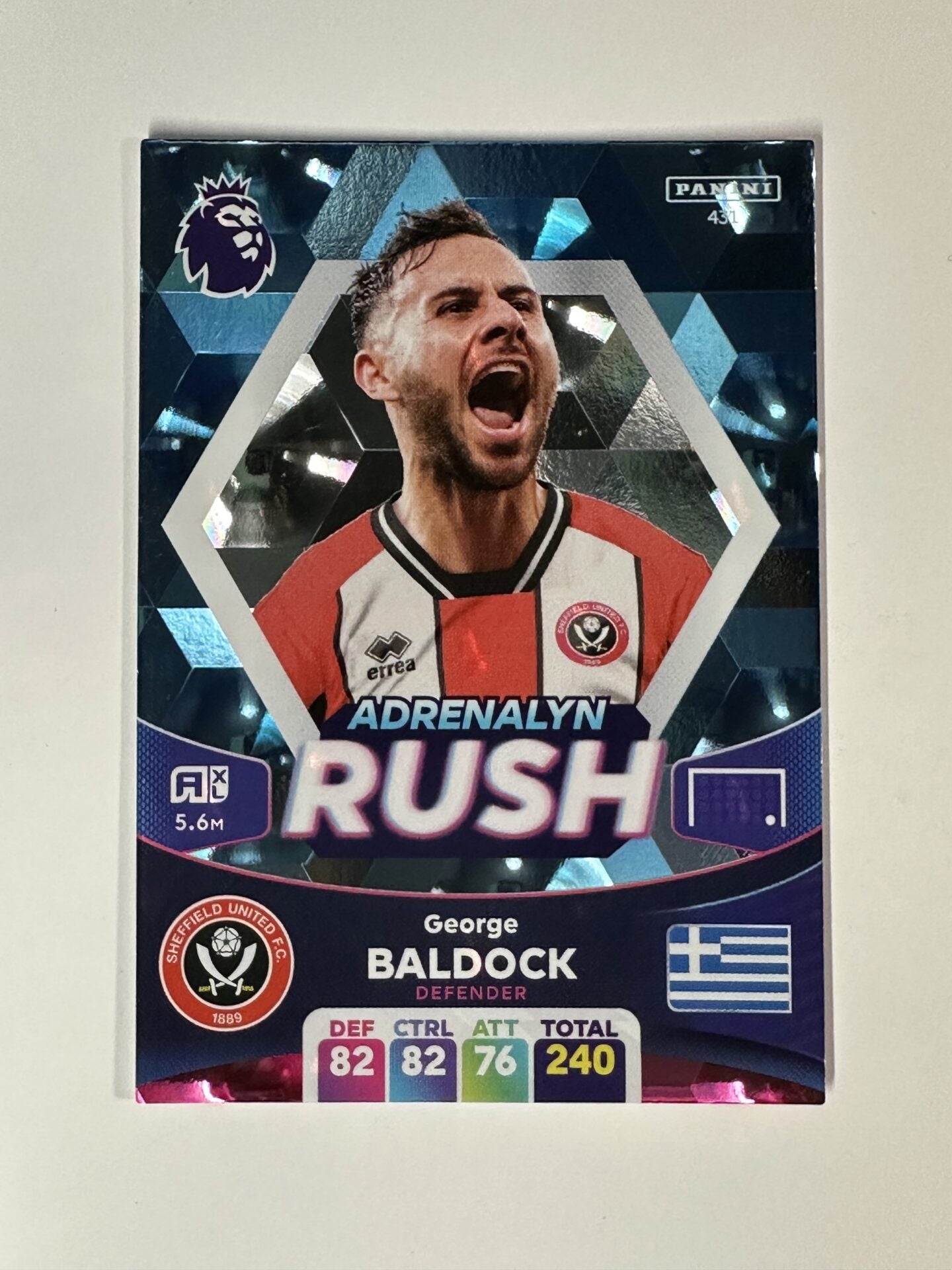 431 George Baldock Sheffield United Adrenalyn Rush Panini Premier League Adrenalyn XL 2024 Card