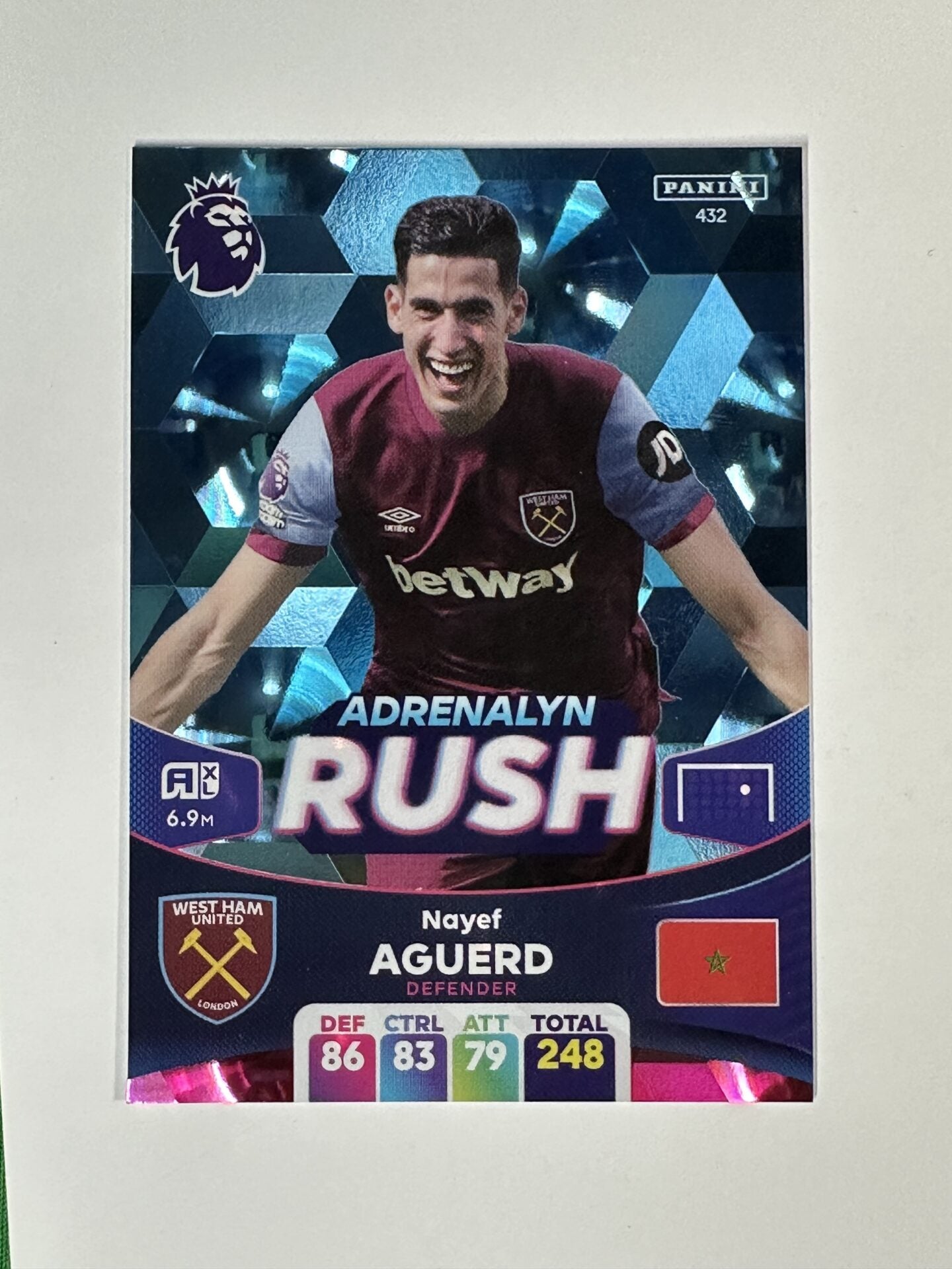 432 Nayef Aguerd West Ham Adrenalyn Rush Panini Premier League Adrenalyn XL 2024 Card