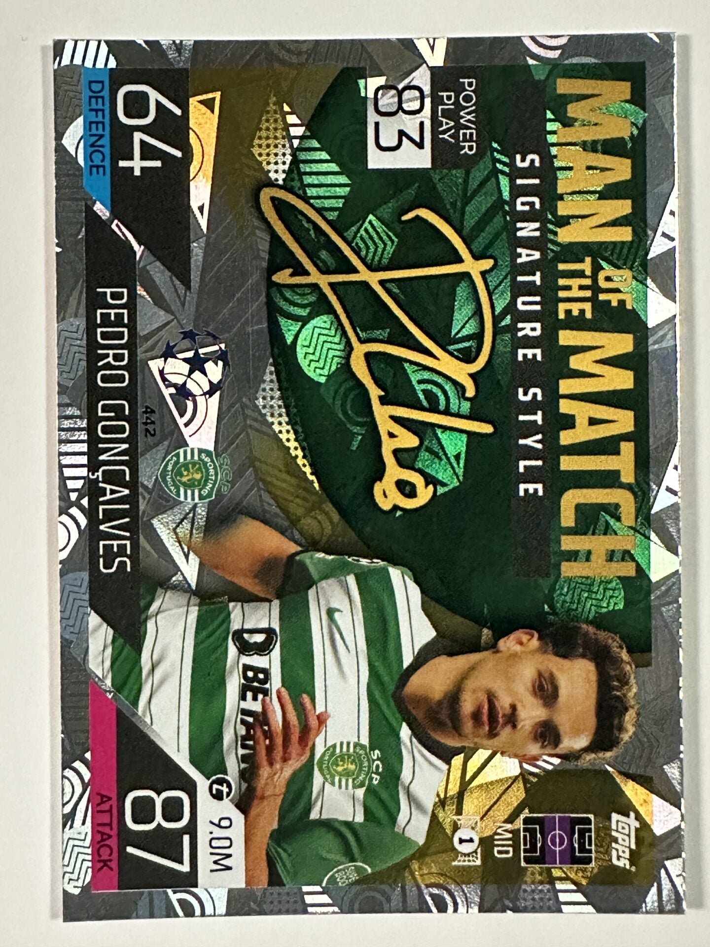 442 Pedro Goncalves Man of the Match Signature Style (Sporting CP) Topps Match Attax 2022:2023 Card