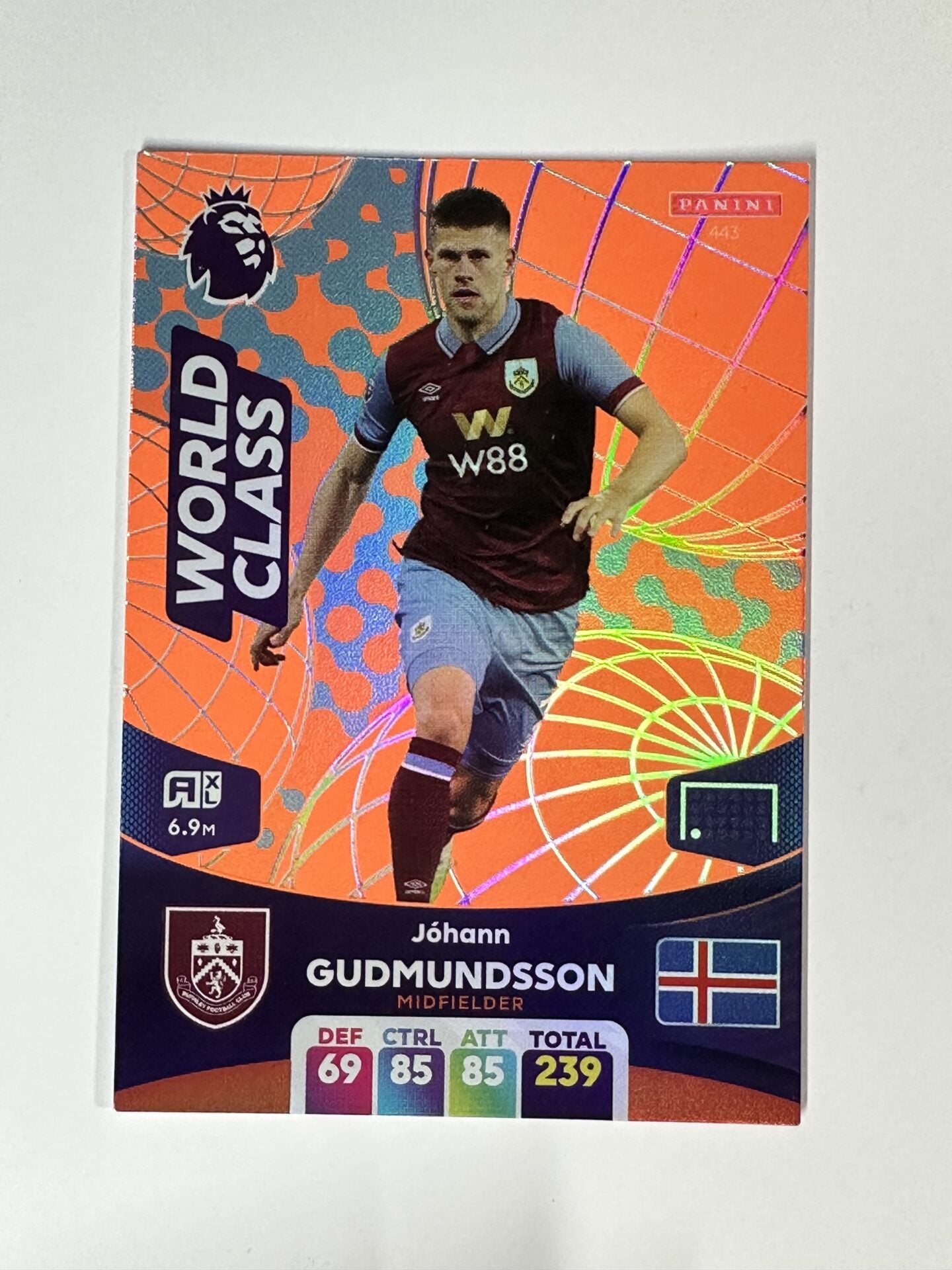 443 Johann Gudmundsson Burnley World Class Panini Premier League Adrenalyn XL 2024 Card